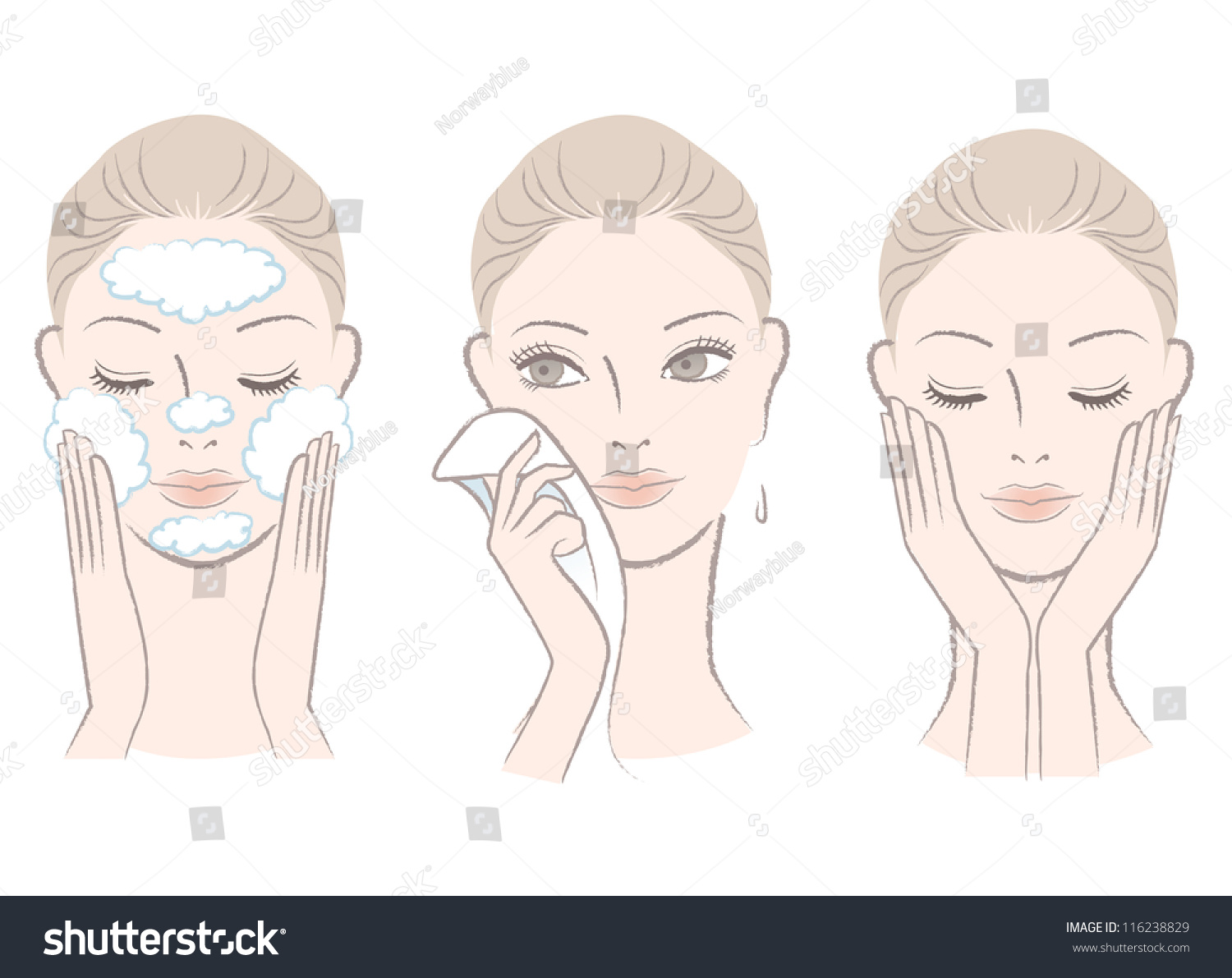 Set Fresh Beautiful Woman Process Washing Stock Vector (Royalty Free ...