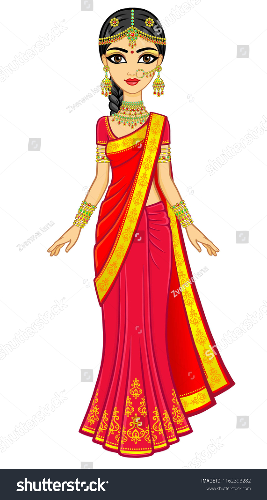 Asian Beauty Animation Portrait Young Indian Stock Vector (Royalty Free ...