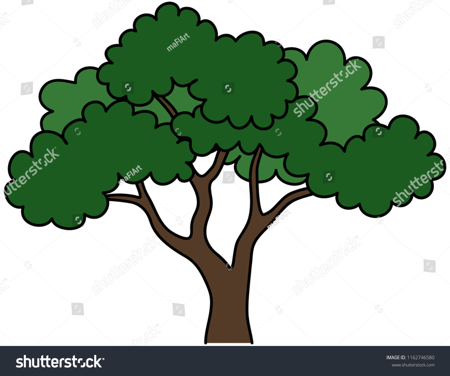 Cartoon Tree Green Leaves Branches Trunk Stock Vector (Royalty Free ...