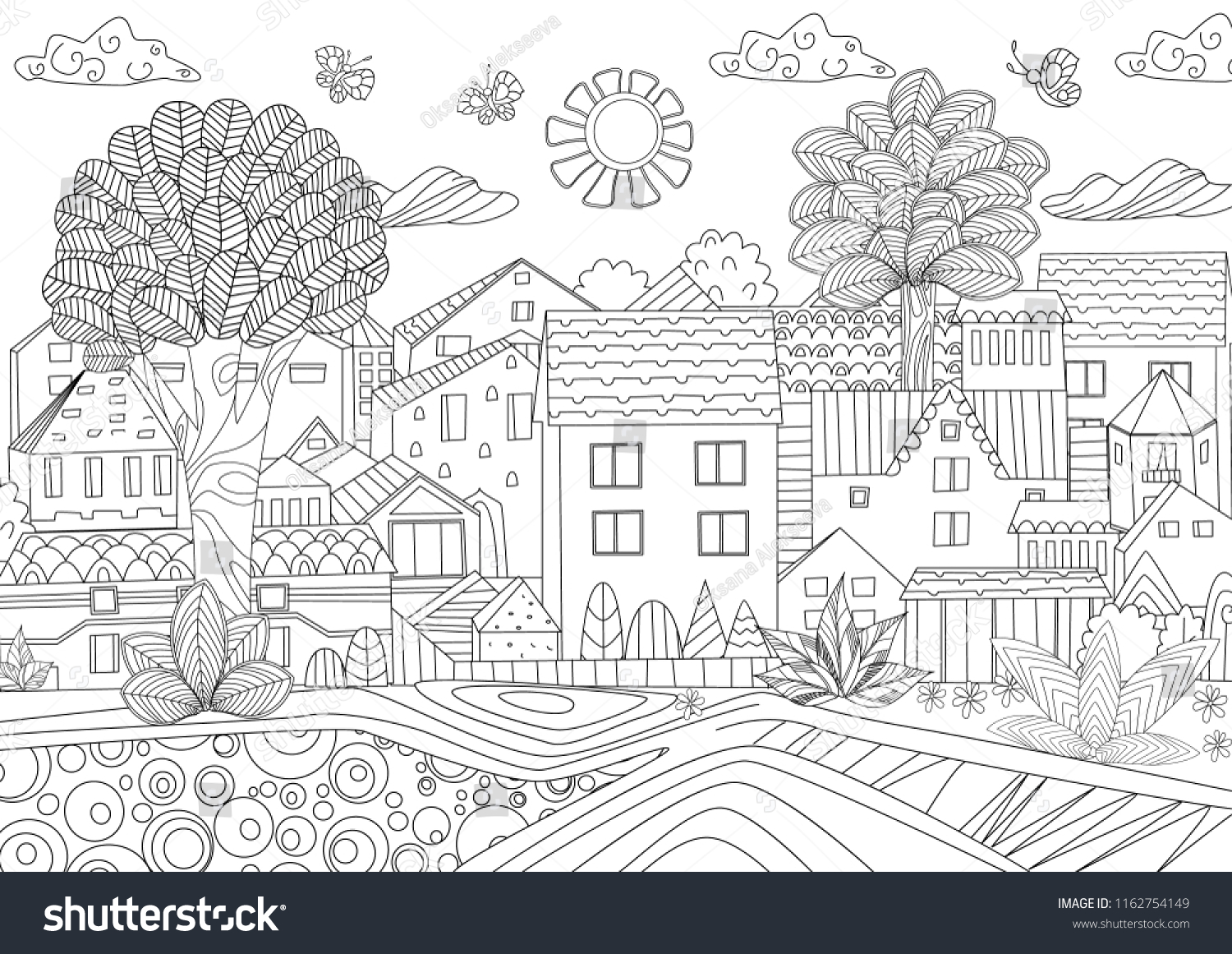 Funny Cityscape Coloring Book Stock Vector (Royalty Free) 1162754149 ...