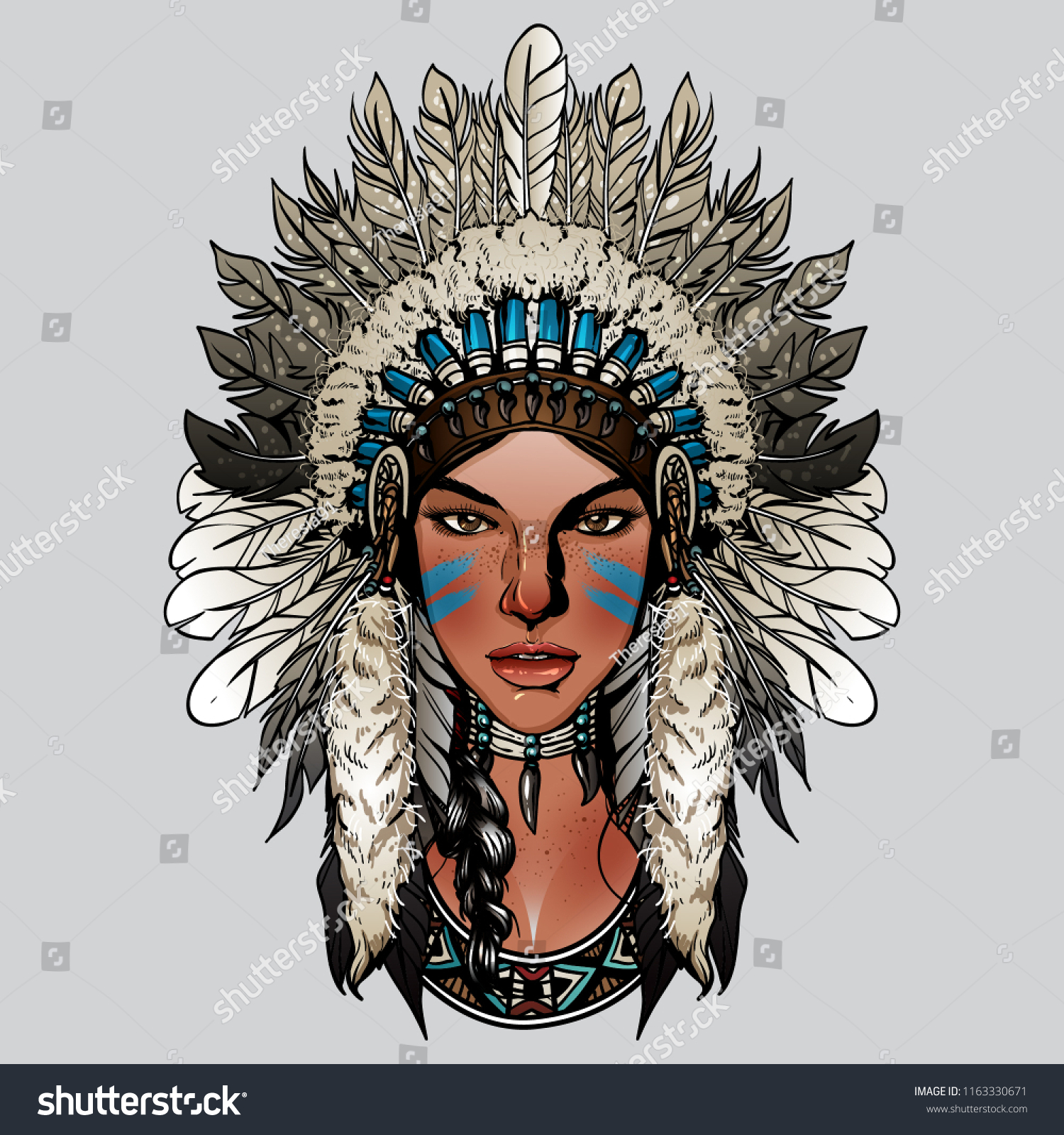 Cute Native American Indian Girl Face Stock Vector (Royalty Free ...