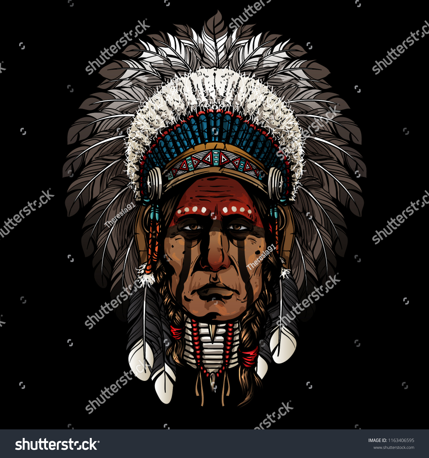 Native American Indian Warrior Stock Vector (Royalty Free) 1163406595 ...