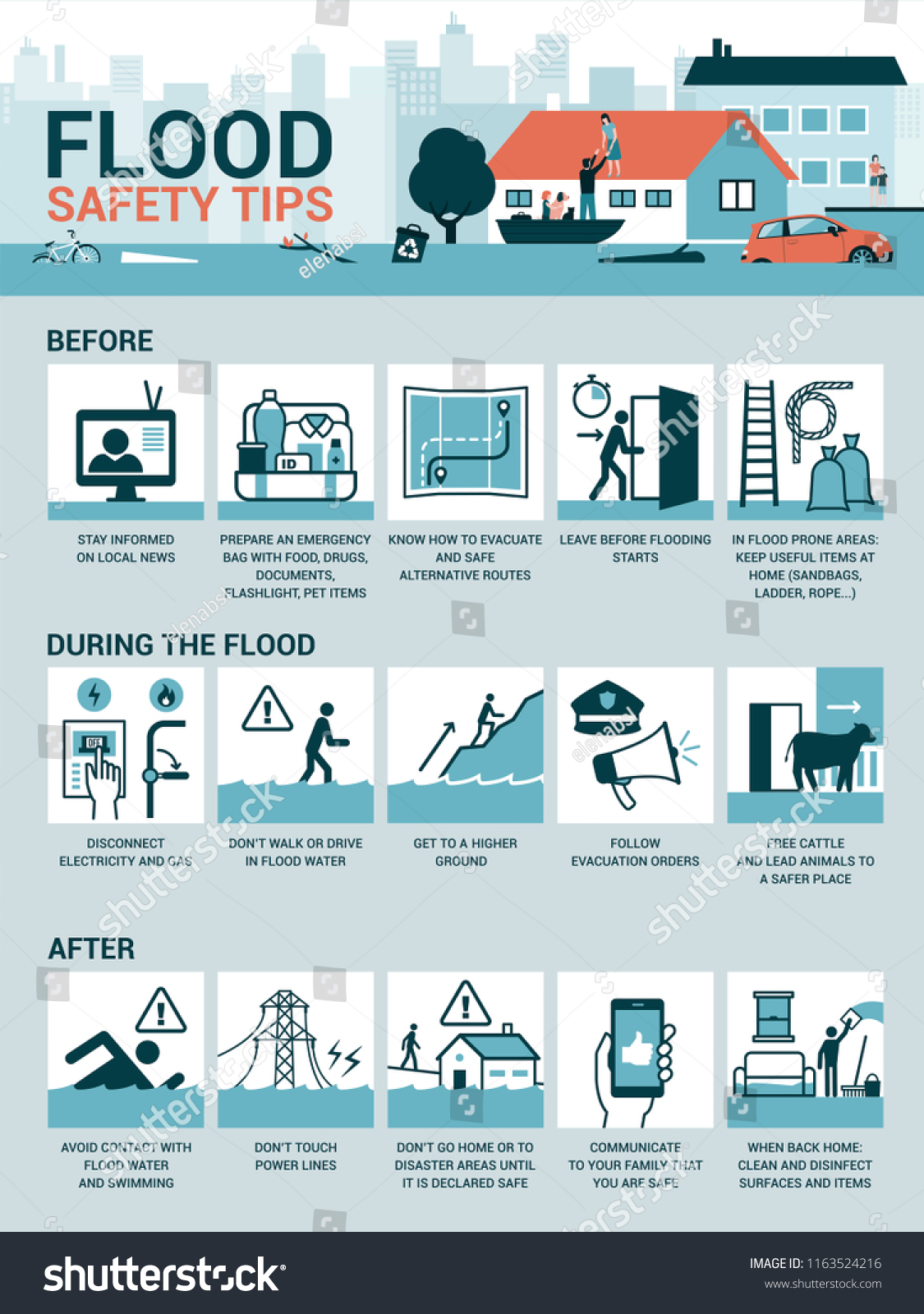 Flood Safety Tips Preparation Before During Stock Vector Royalty Free 1163524216 Shutterstock