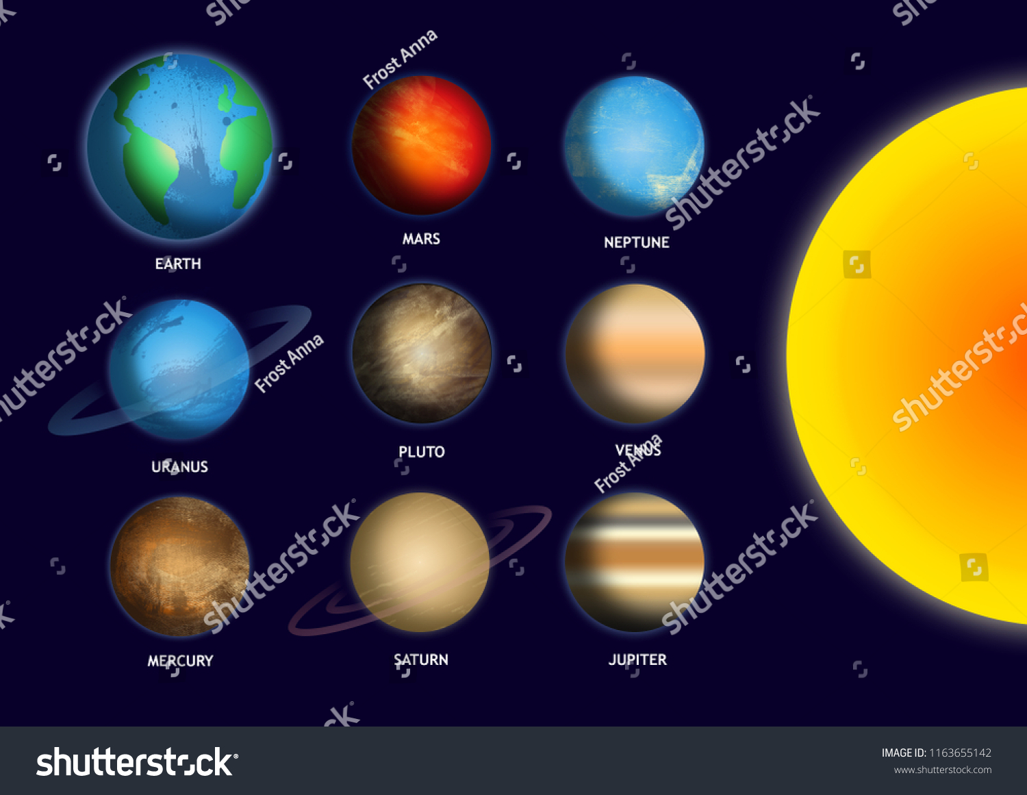 Solar System Gradient Planets On Dark Stock Illustration 1163655142 ...