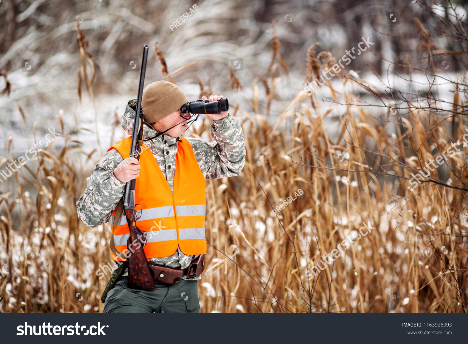 Male Hunter Camouflage Armed Rifle Standing Stock Photo 1163926093 ...