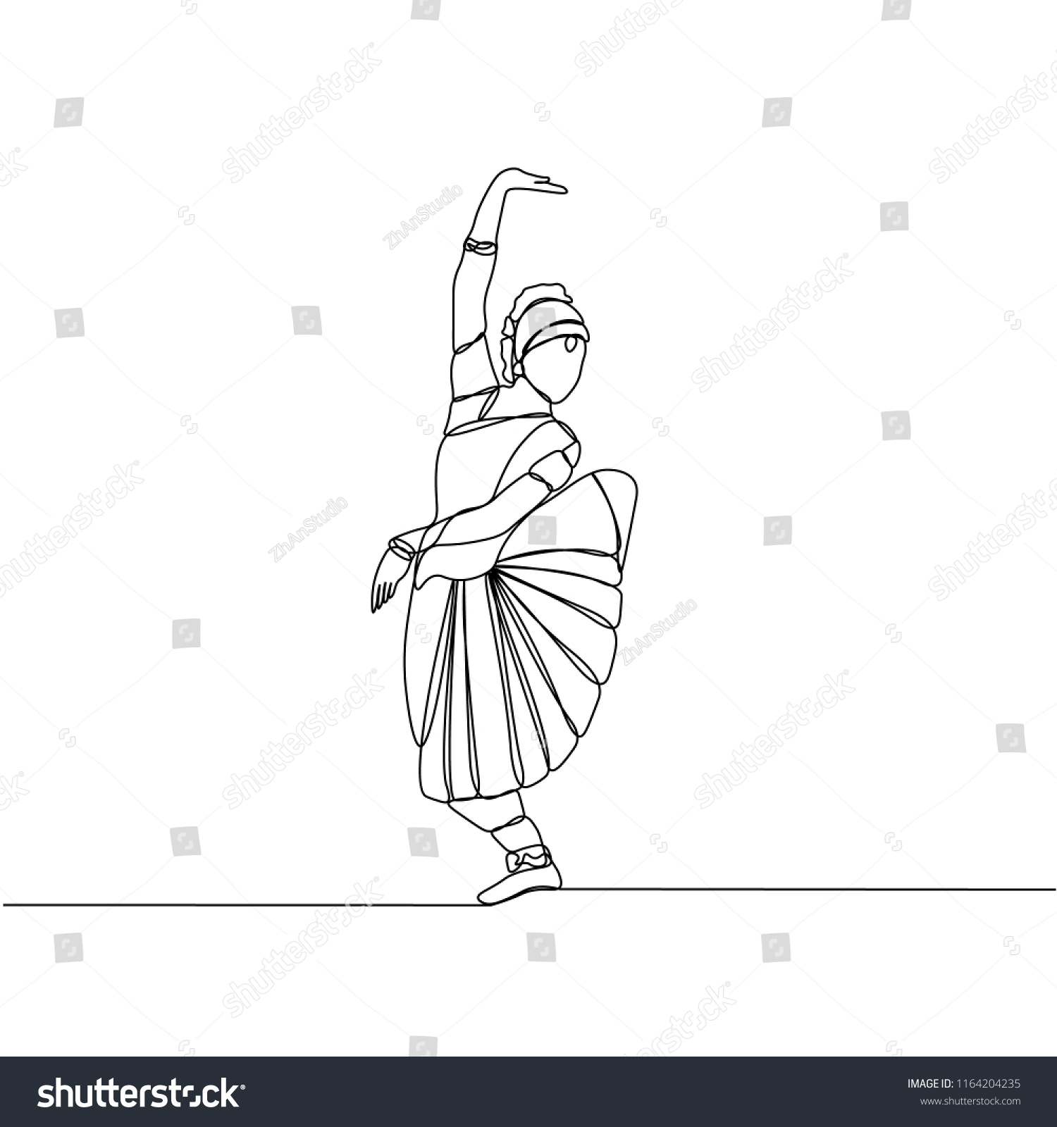 Continuous Line Drawing Womens Indian Dance Stock Vector Royalty Free