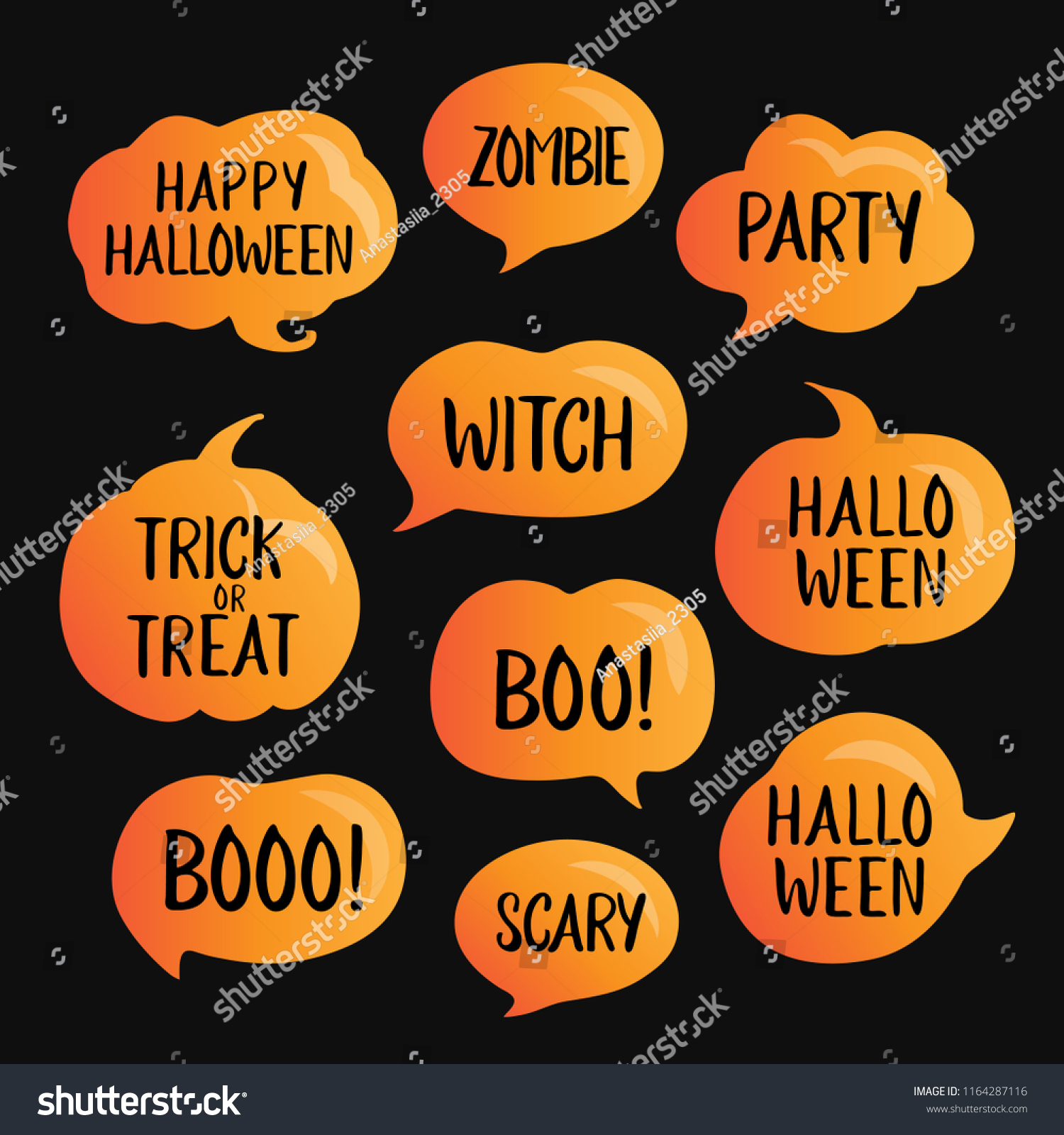 Set Vector Halloween Speech Bubbles Short Stock Vector (Royalty Free