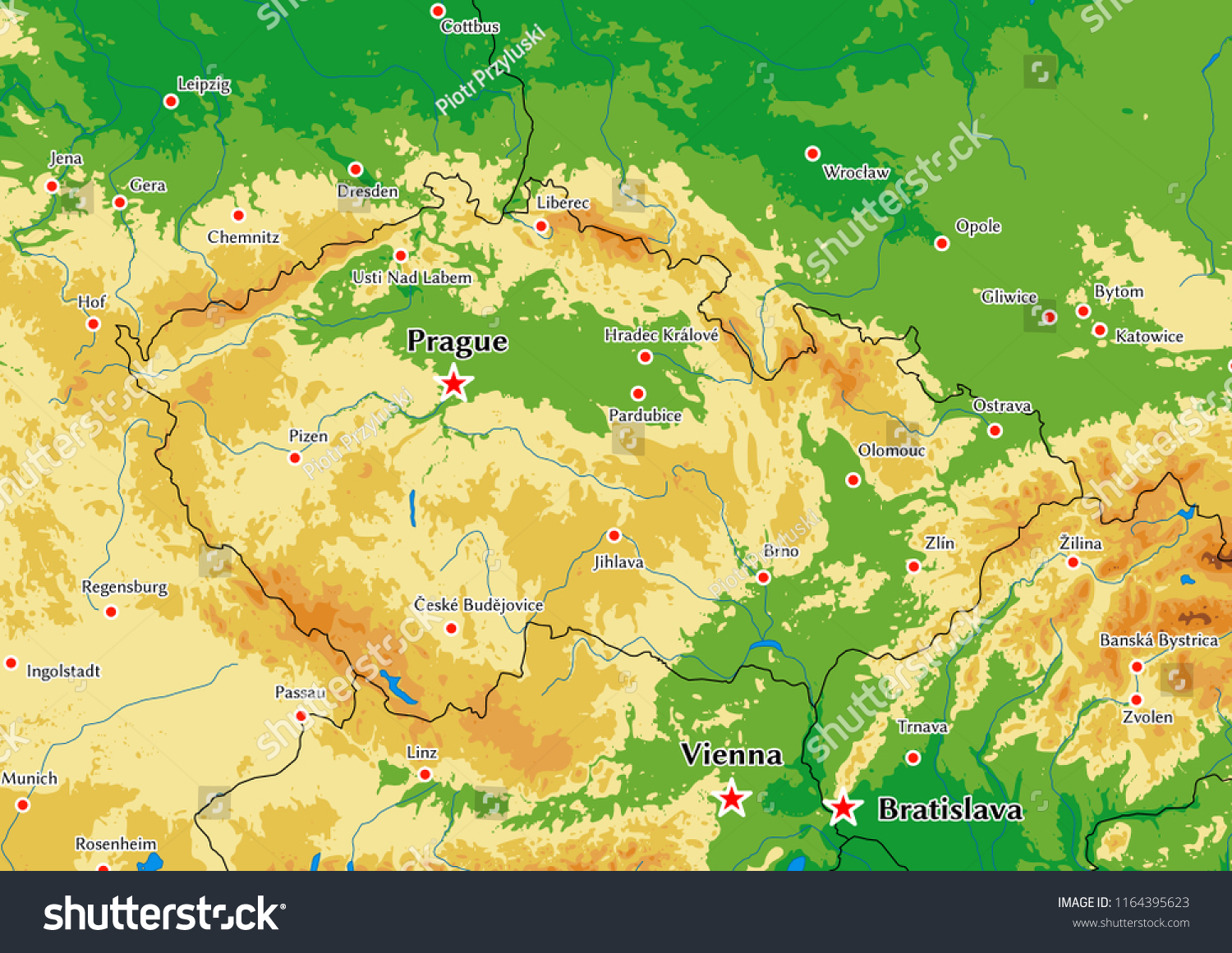 Czech Republic Physical Map Stock Vector (Royalty Free) 1164395623