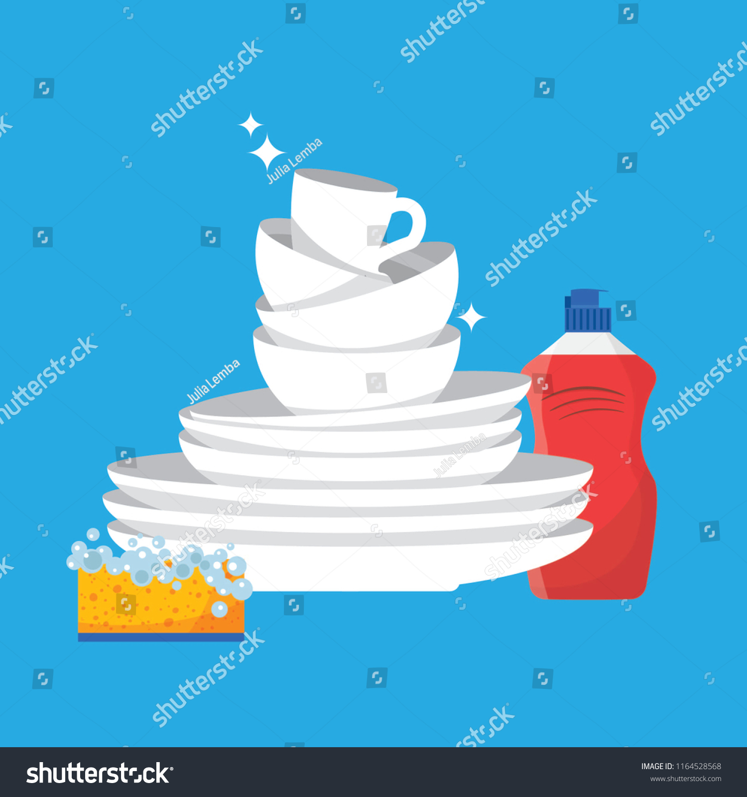 Stack Clean Shiny Dishes Dishwashing Liquid Stock Vector (Royalty Free ...