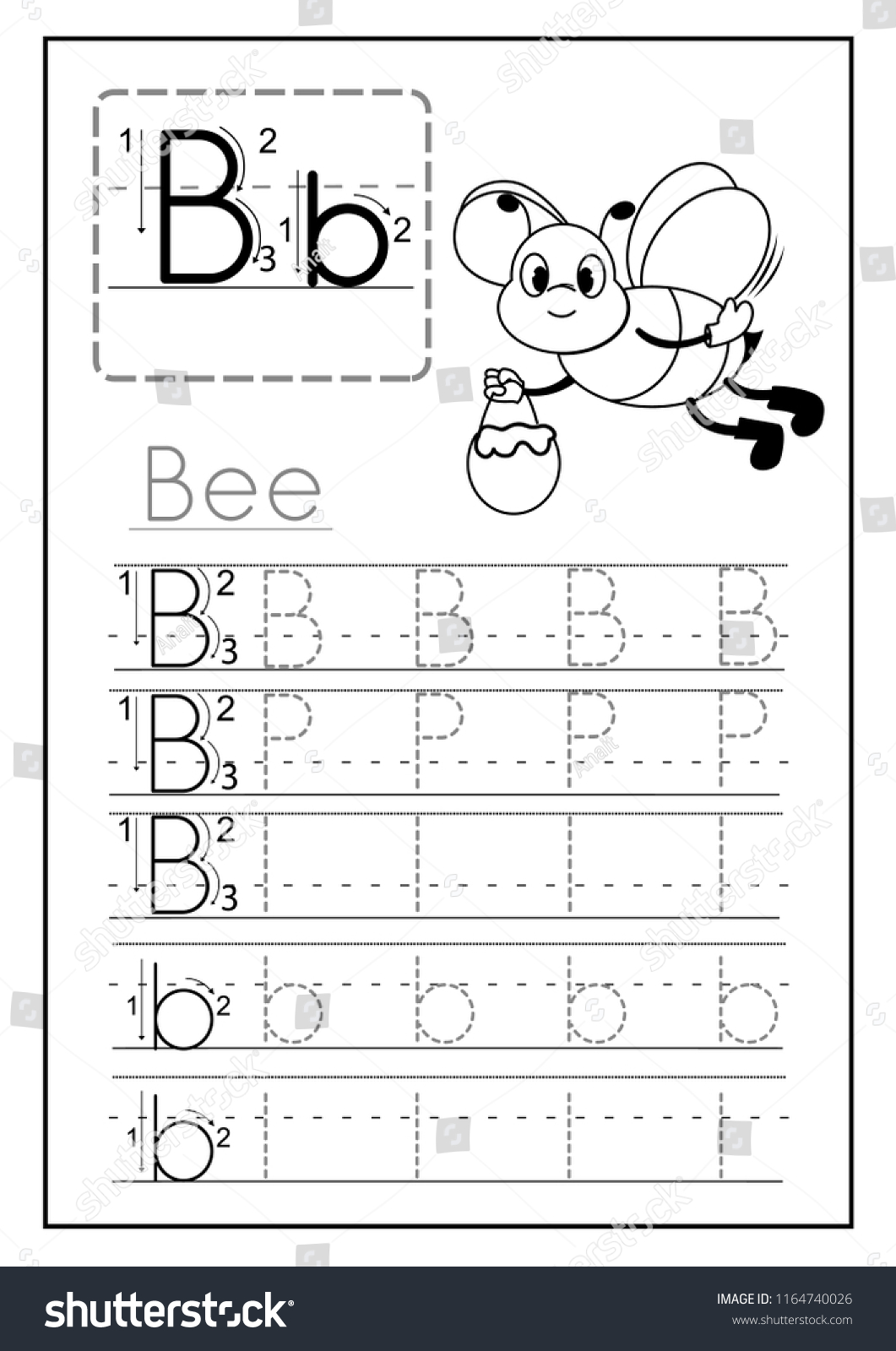 Writing Practice Letter B Printable Worksheet Stock Vector (Royalty ...