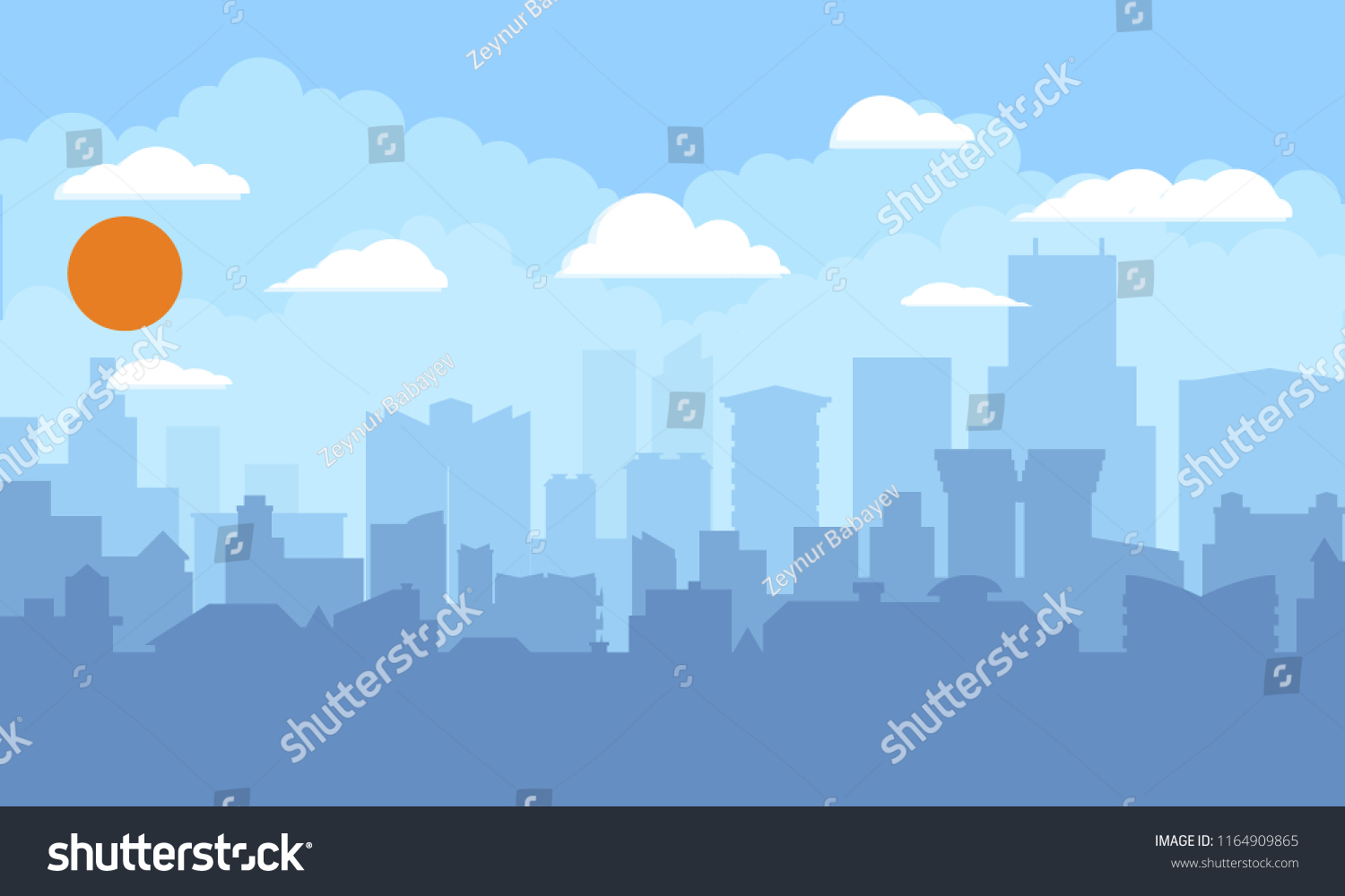 Cityscape Blue Sky White Clouds Sun Stock Vector (Royalty Free ...