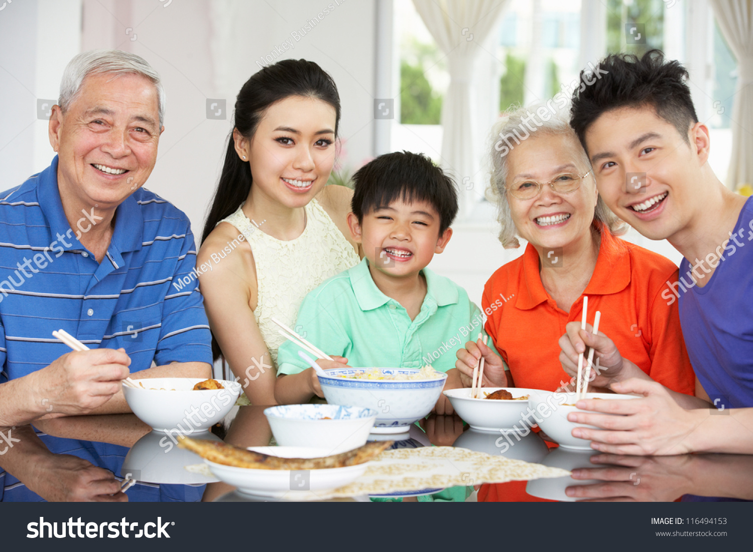 Portrait Multigeneration Chinese Family Eating Meal Stock Photo ...