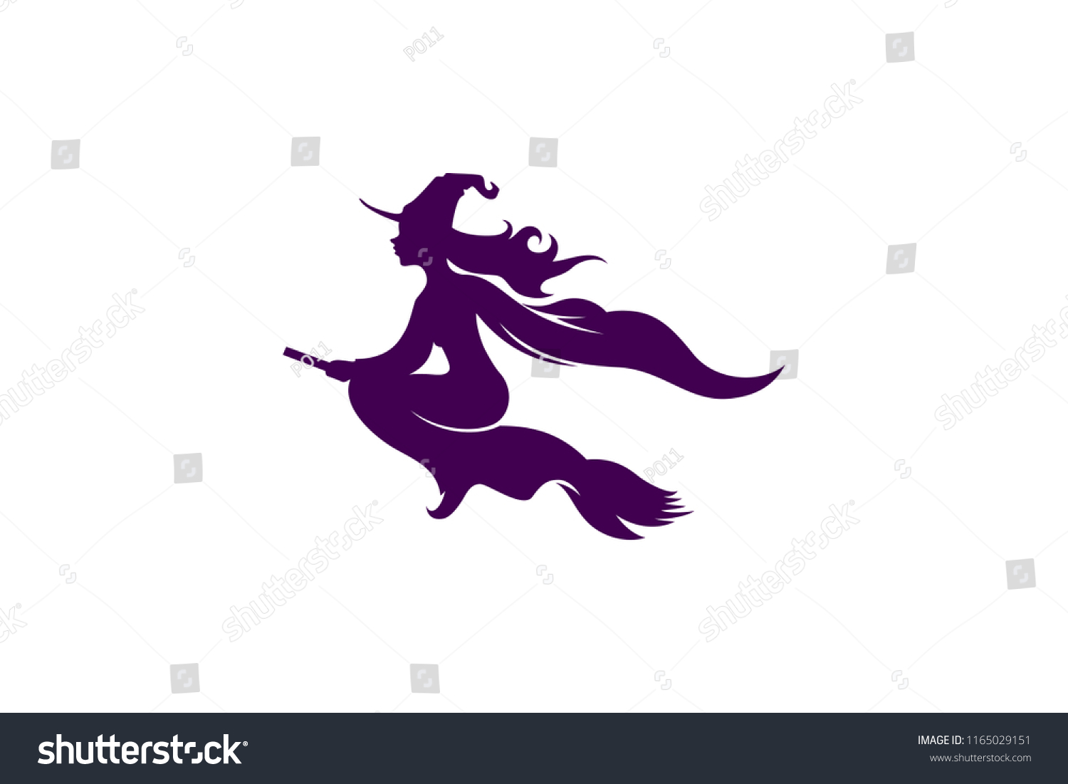 Witch Silhouette Flying Broom Stock Vector Royalty Free 1165029151