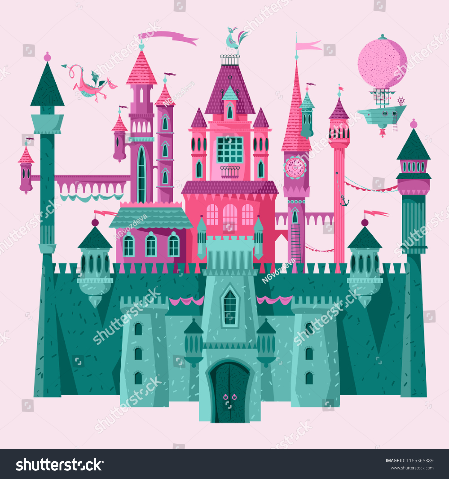 Fairytale Medieval Castle Fortress Princess Castle Stock Vector ...