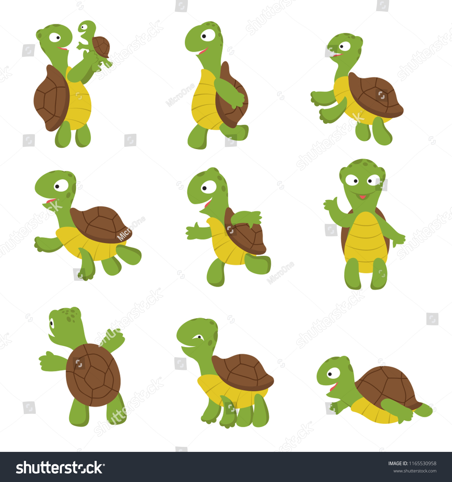 Cute Turtle Green Tortoise Child Various Stock Vector (Royalty Free ...