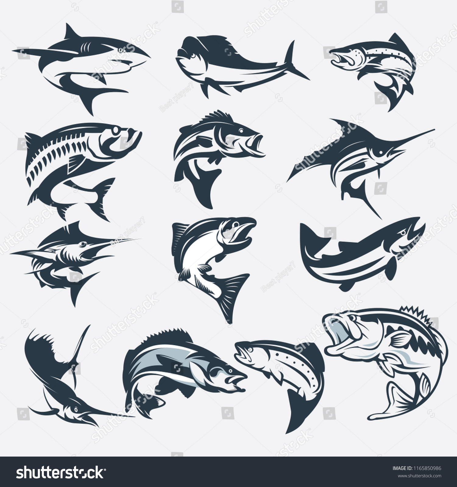 Set Sea Fish Vector Silhouette Stock Vector (Royalty Free) 1165850986 ...