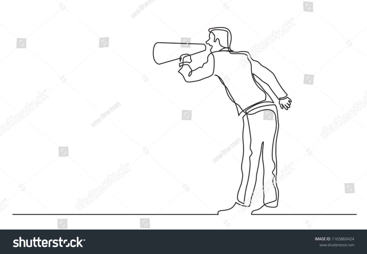 Continuous Line Drawing Standing Man Shouting Stock Vector (Royalty ...