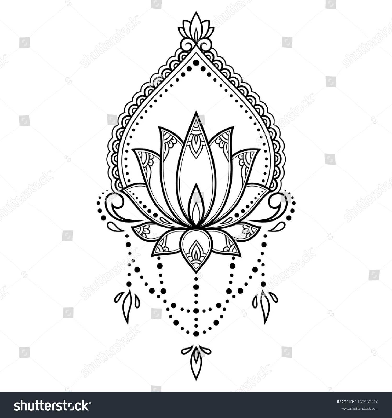 Mehndi Lotus Flower Pattern Henna Drawing Stock Vector Royalty Free 1165933066 Shutterstock 0425