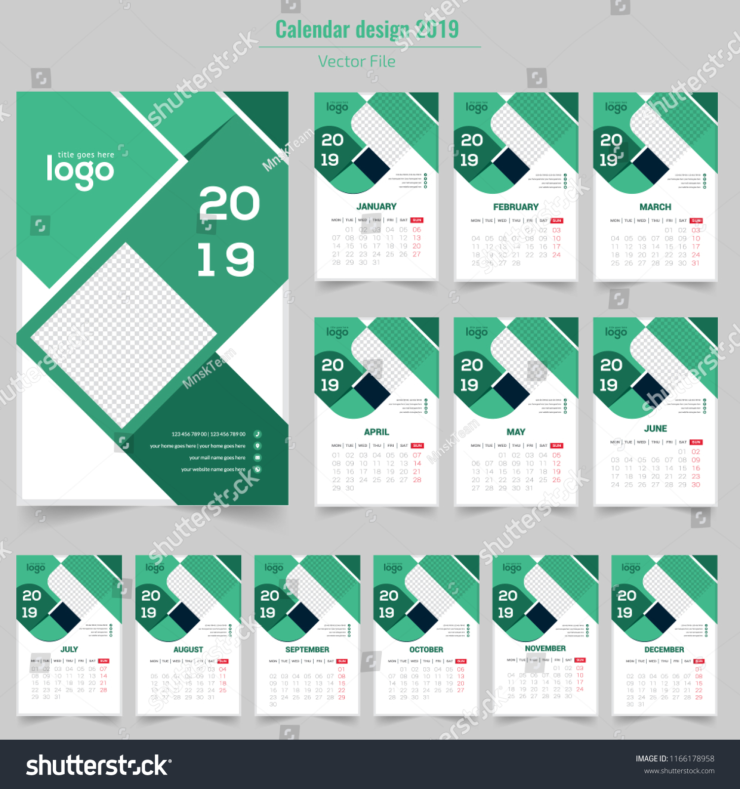 Creative Calendar 2019 Year Modern Vector Stock Vector (Royalty Free ...