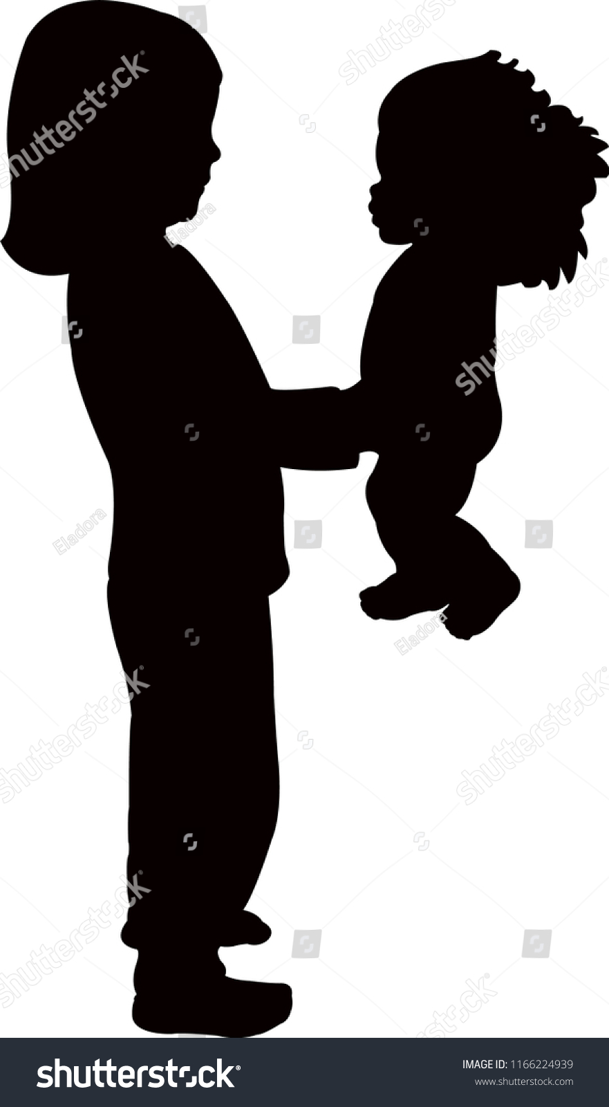 Girl Playing Doll Silhouette Vector Stock Vector Royalty Free