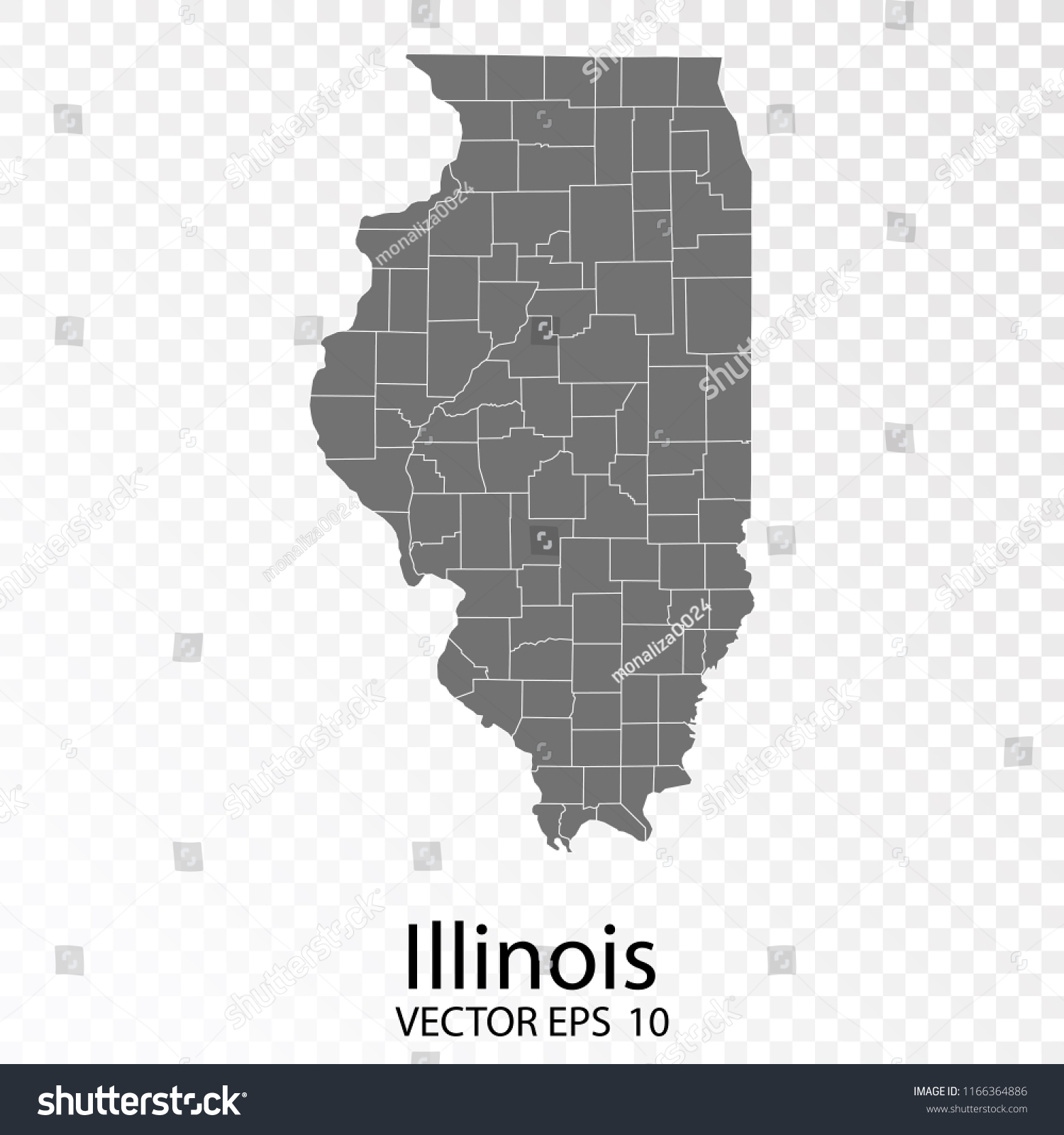 Transparent High Detailed Grey Map Illinois Stock Vector (Royalty Free ...