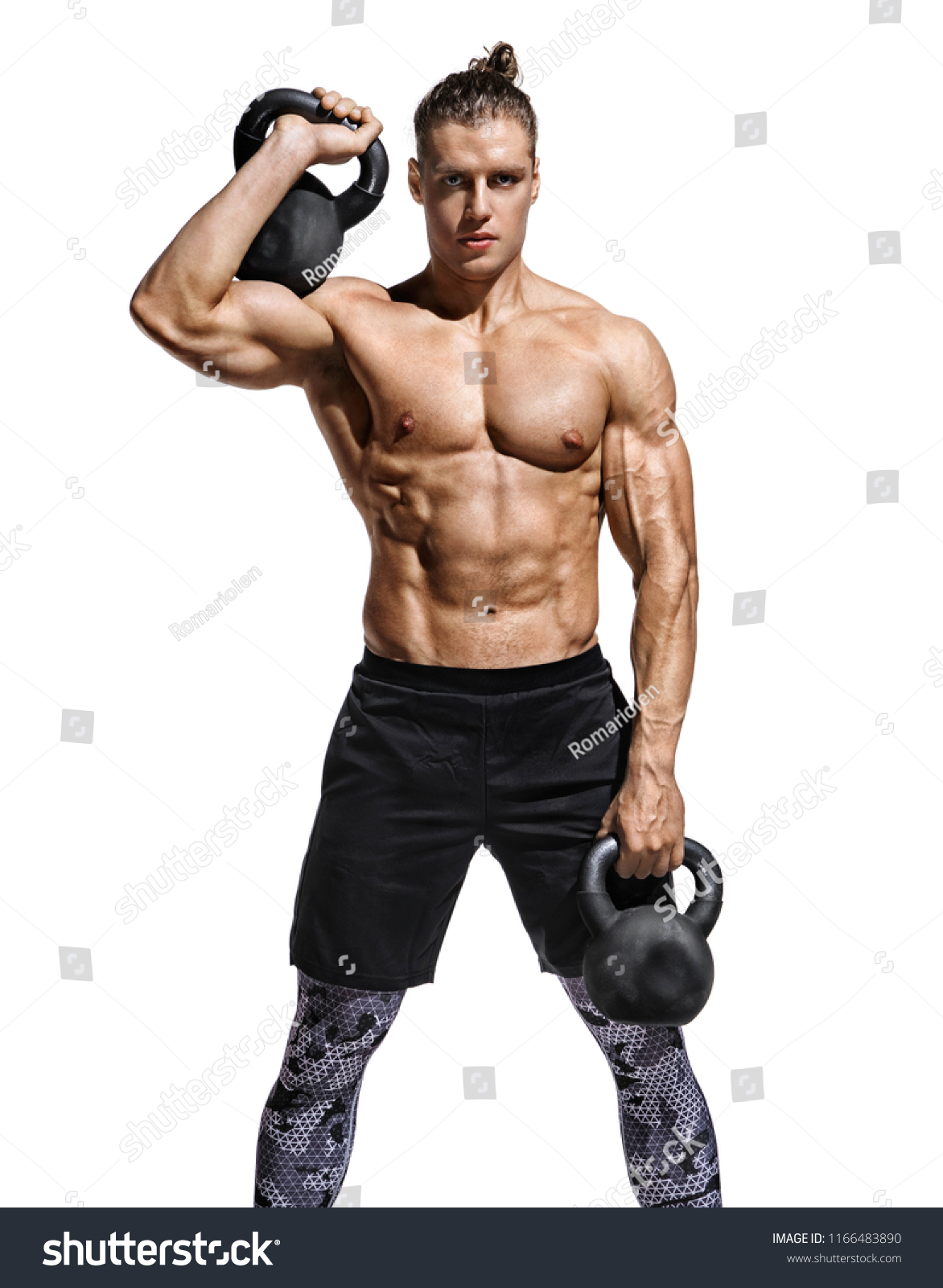 Bodybuilder Doing Exercise Heavy Weight Kettlebells Stock Photo Shutterstock