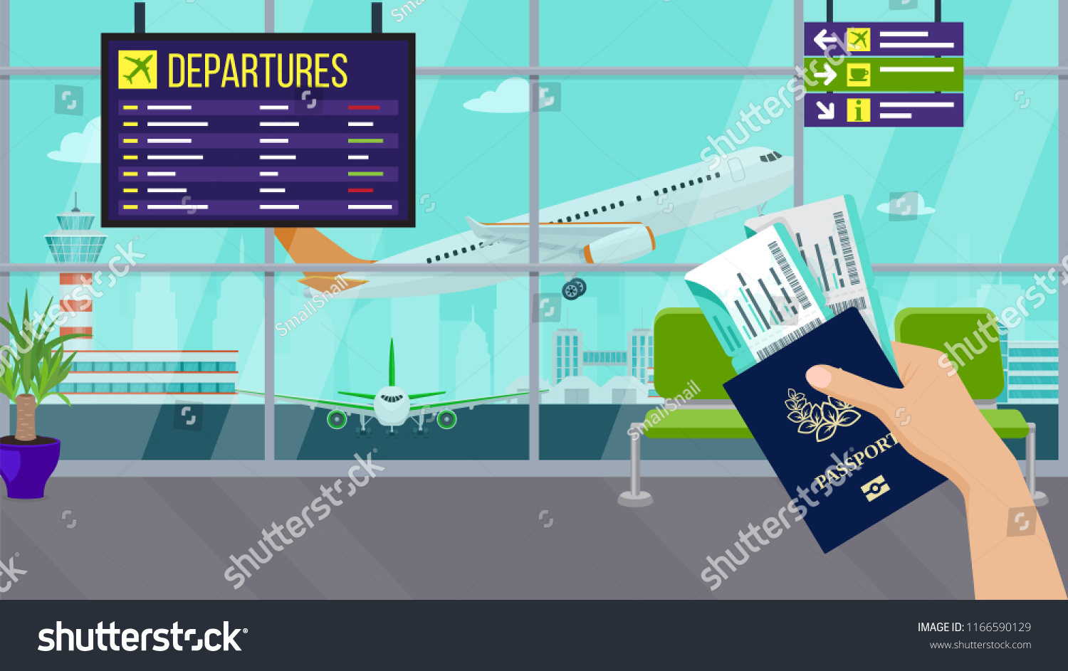 Flat Vector Illustration Airport Windows Runway Stock Vector (Royalty