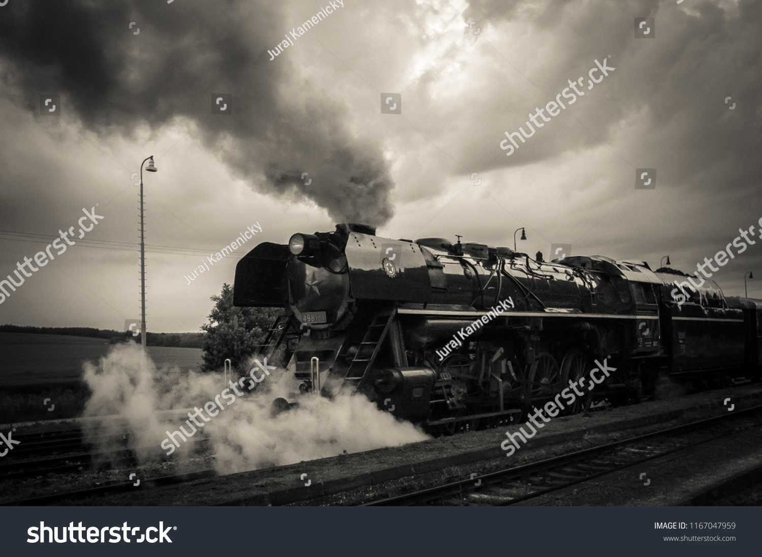 Dark Black White Steam Locomotive Station Stock Photo 1167047959 ...