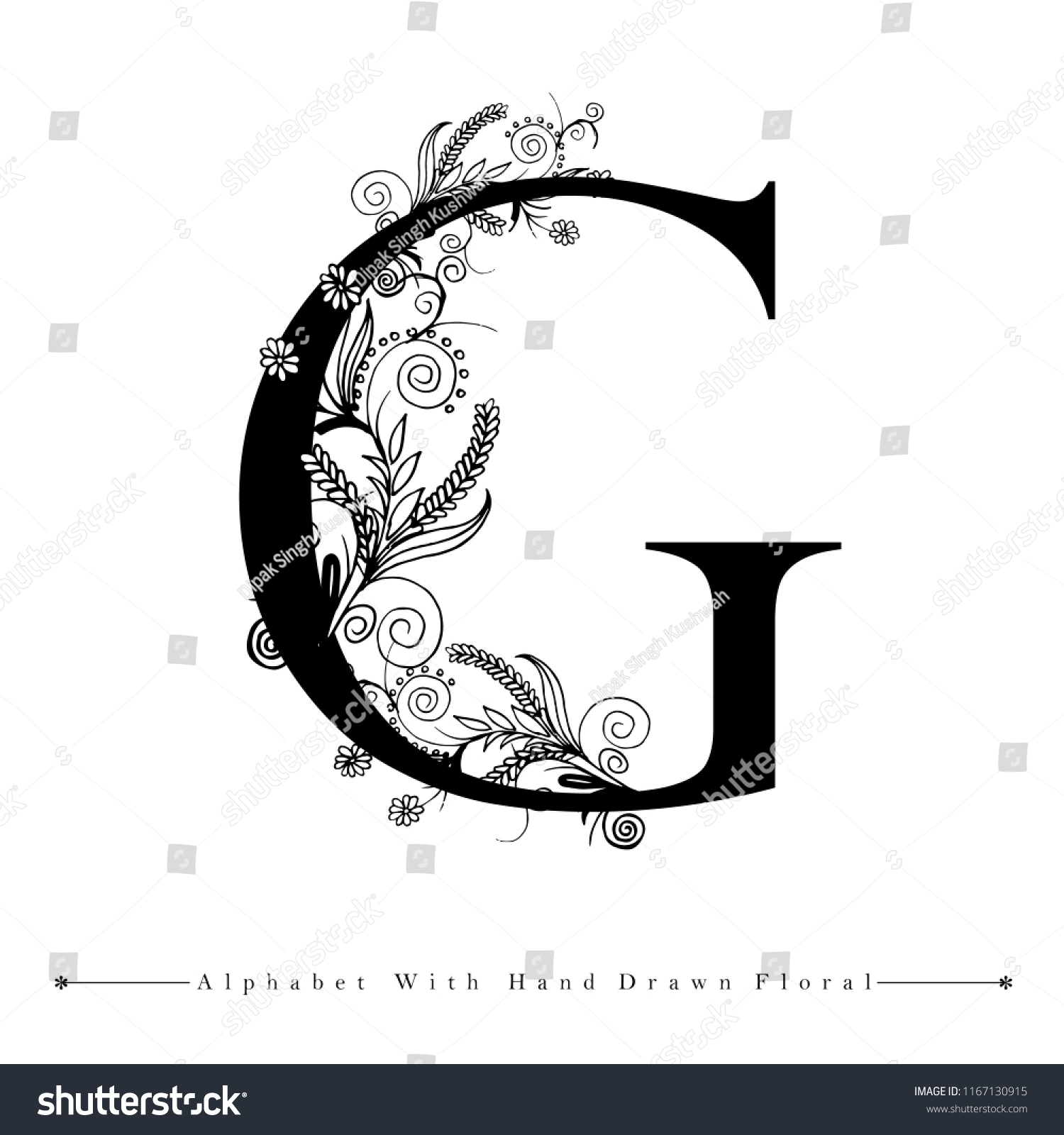 Alphabet Letter G Black White Hand Stock Illustration 1167130915 ...