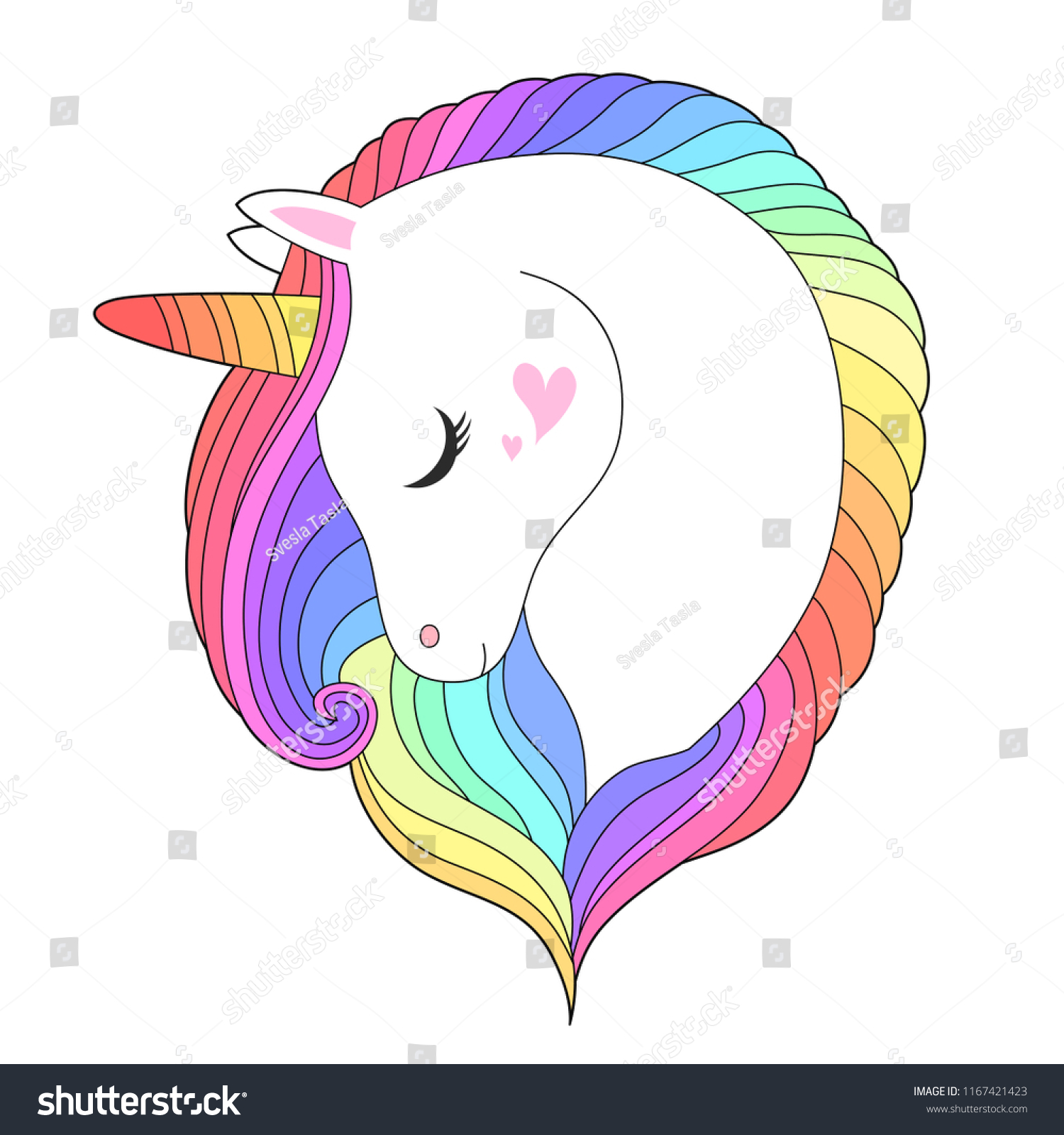 Unicorn Face Rainbow Hair Vector Illustration Stock Vector (Royalty ...