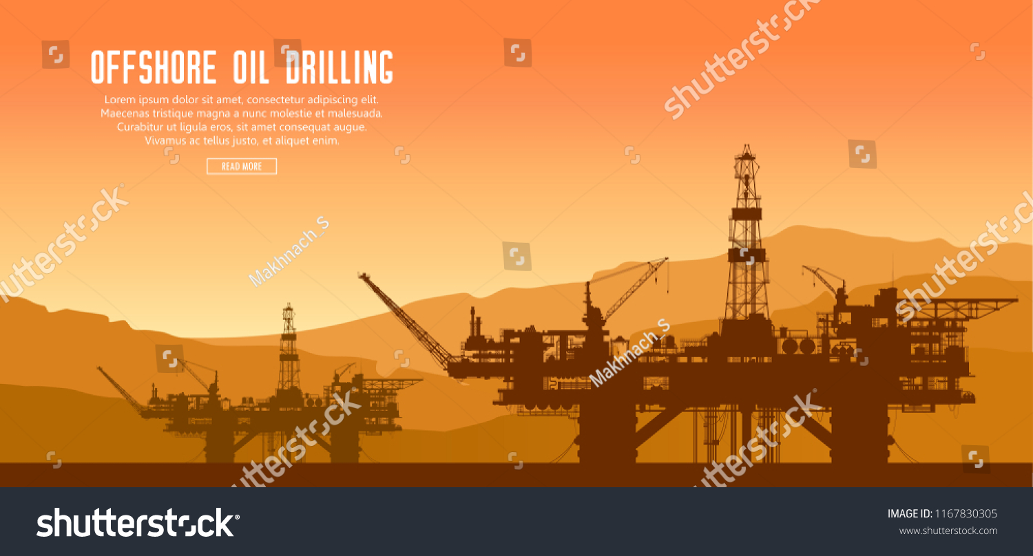 Offshore Oil Drilling Rigs Sunset Sea Stock Vector Royalty Free Shutterstock