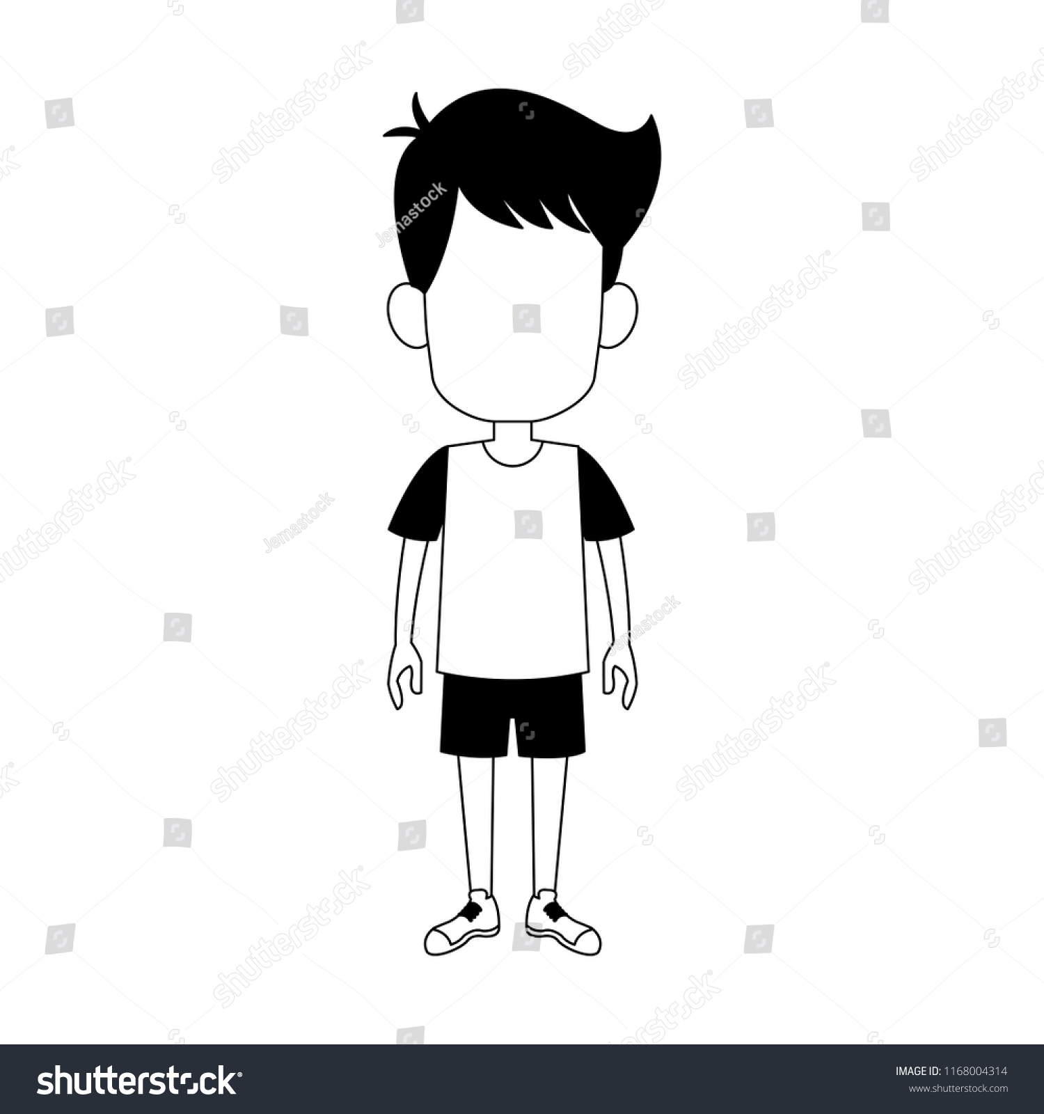 Boy Faceless Cartoon Black White Stock Vector (Royalty Free) 1168004314 ...