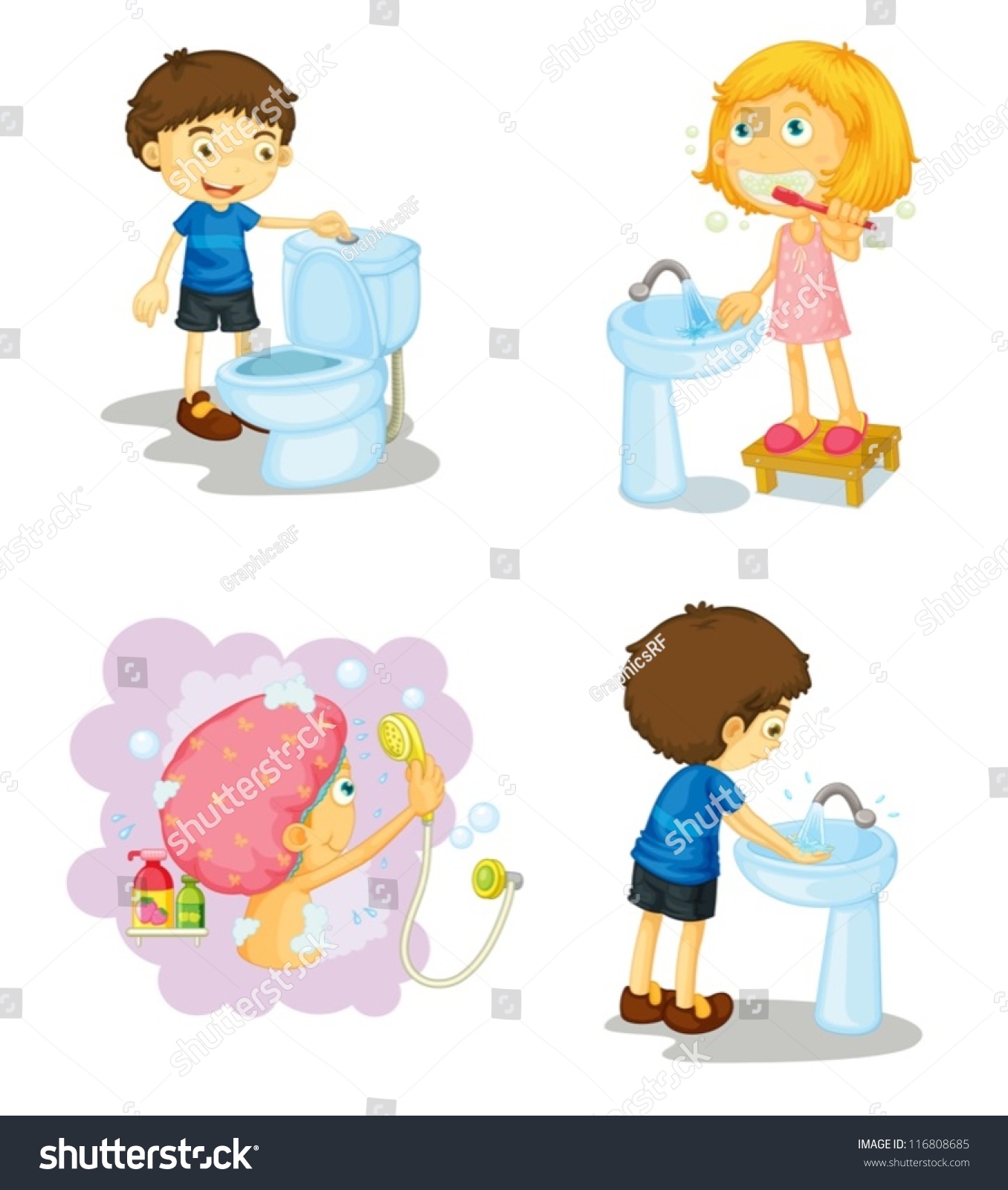 Illustration Kids Bathroom Accessories On White Stock Vector (Royalty ...