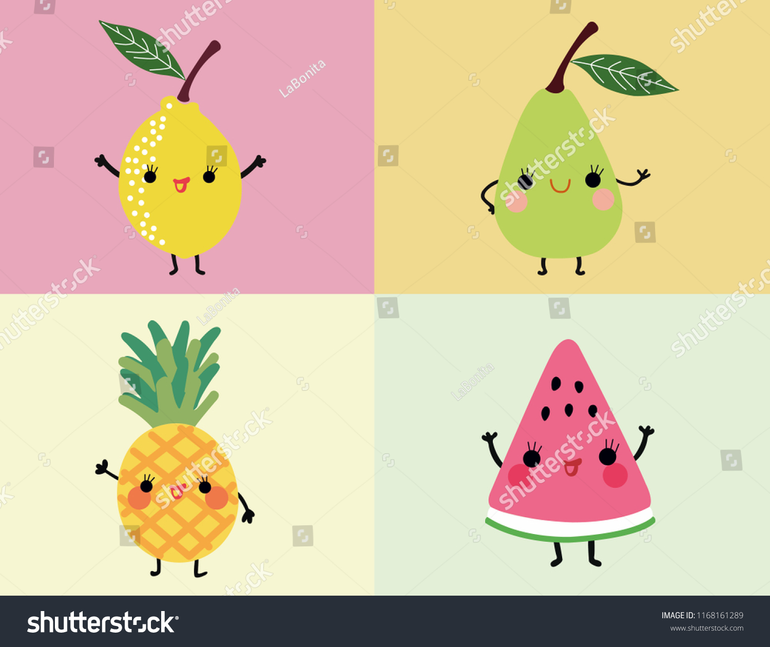 Fruta Fruits Kawaii Stock Vector (Royalty Free) 1168161289 | Shutterstock