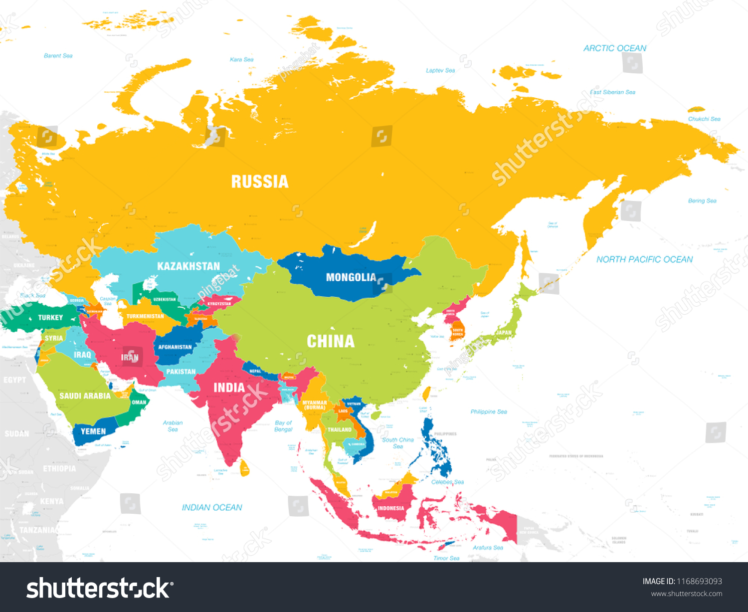 Asia Map Countries And Capitals Vector Map Asia Continent Countries Capitals: Stock-Vektorgrafik  (Lizenzfrei) 1168693093 | Shutterstock