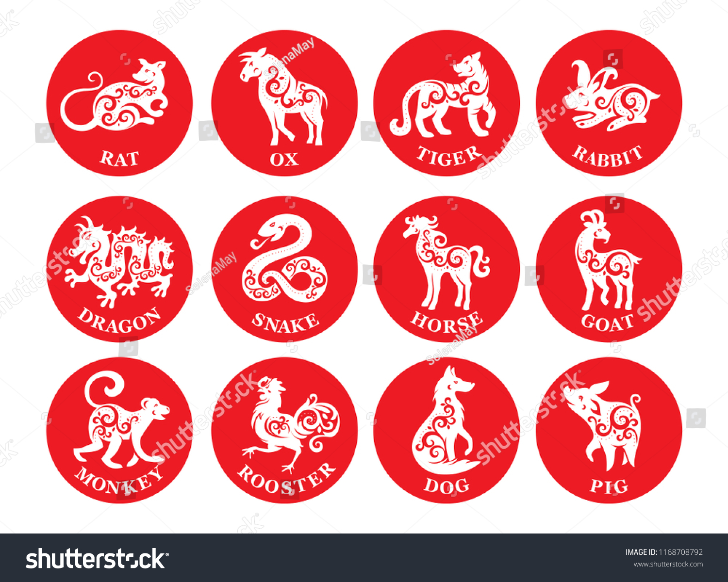 Set Chinese Zodiac Signs Vector Illustration Stock Vector (Royalty Free ...