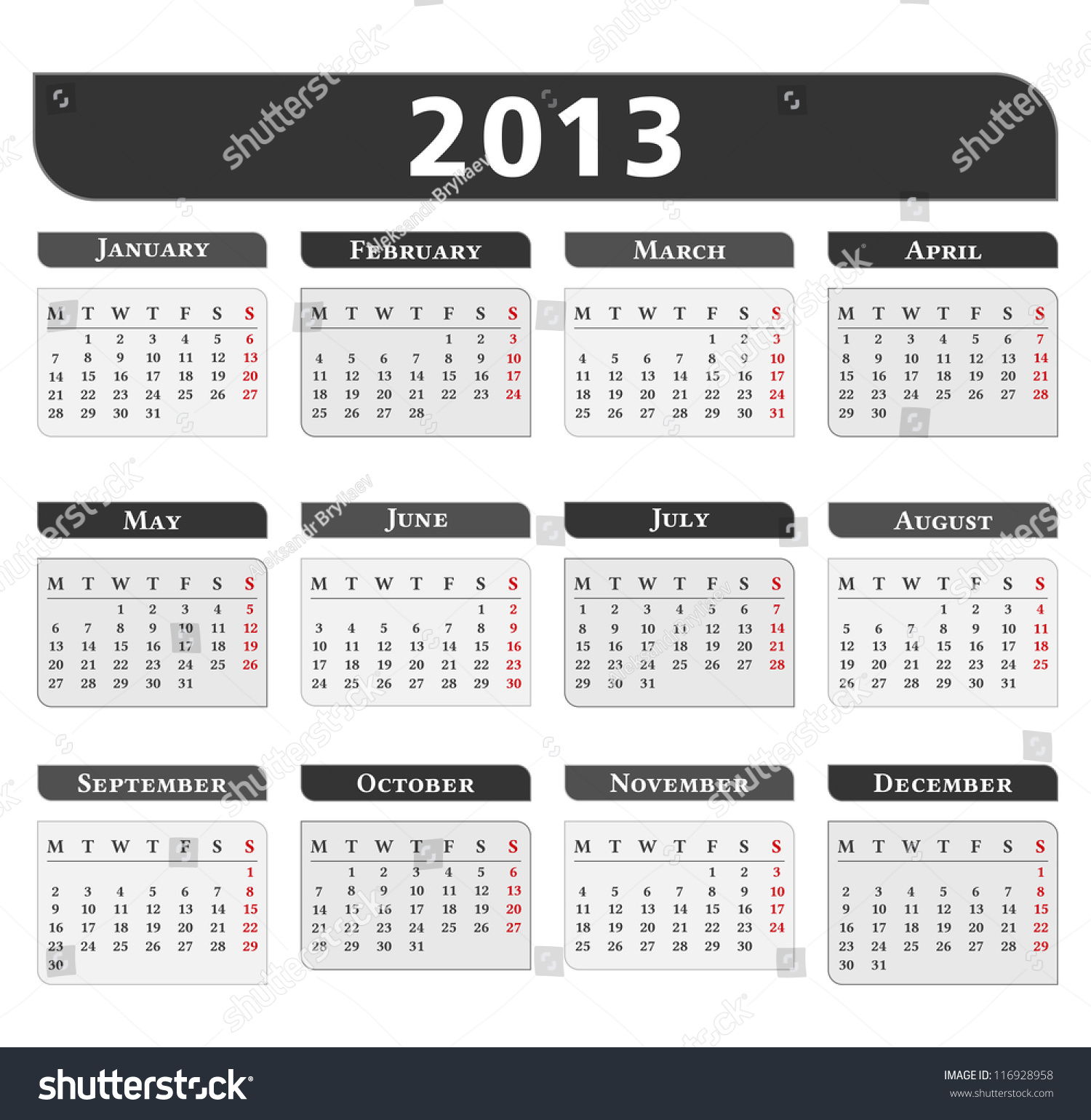 2013 Calendar Vector Eps10 Illustration Stock Vector (Royalty Free ...