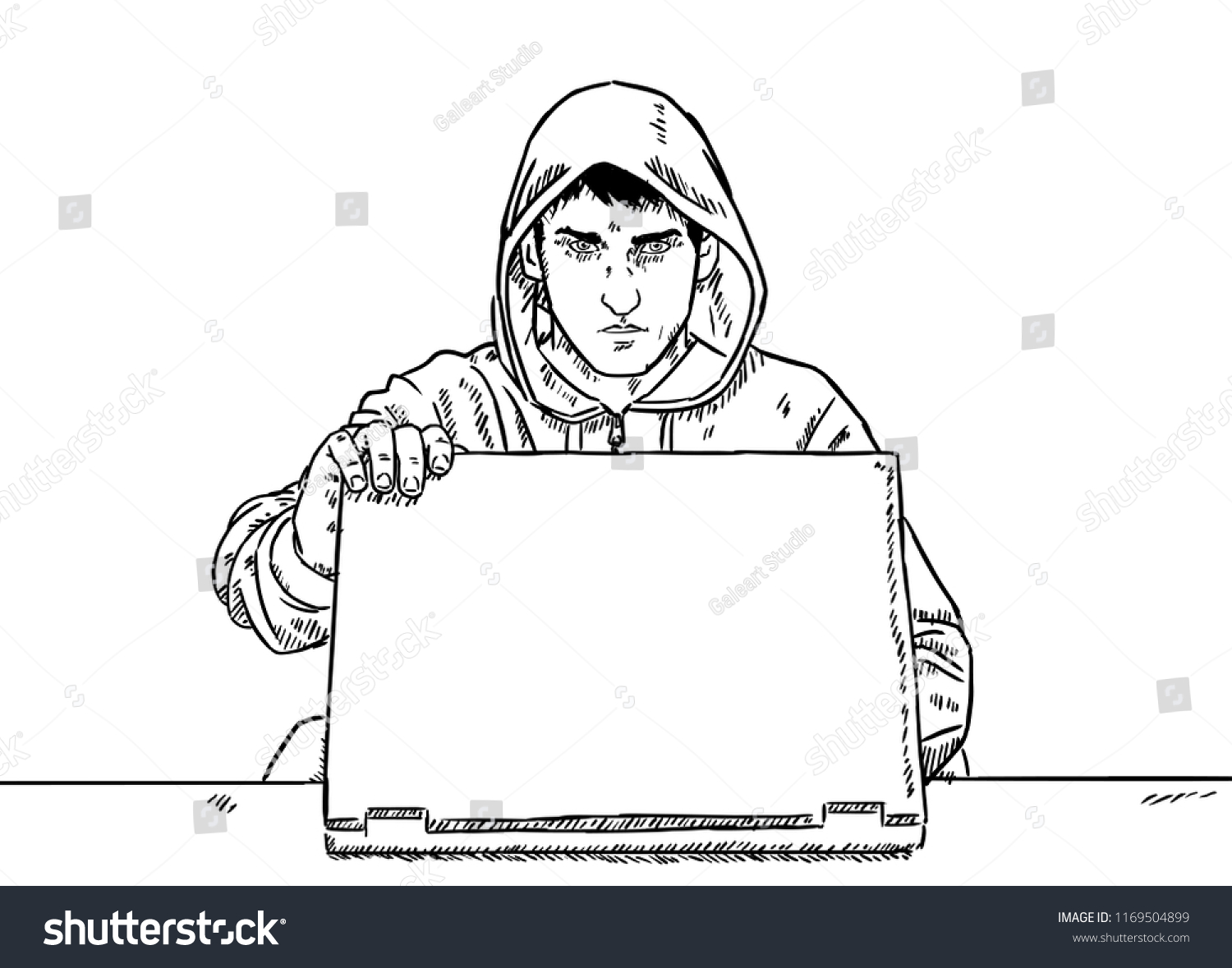 Sketch Style Doodle Hacker Opening Laptop Stock Vector (Royalty Free ...