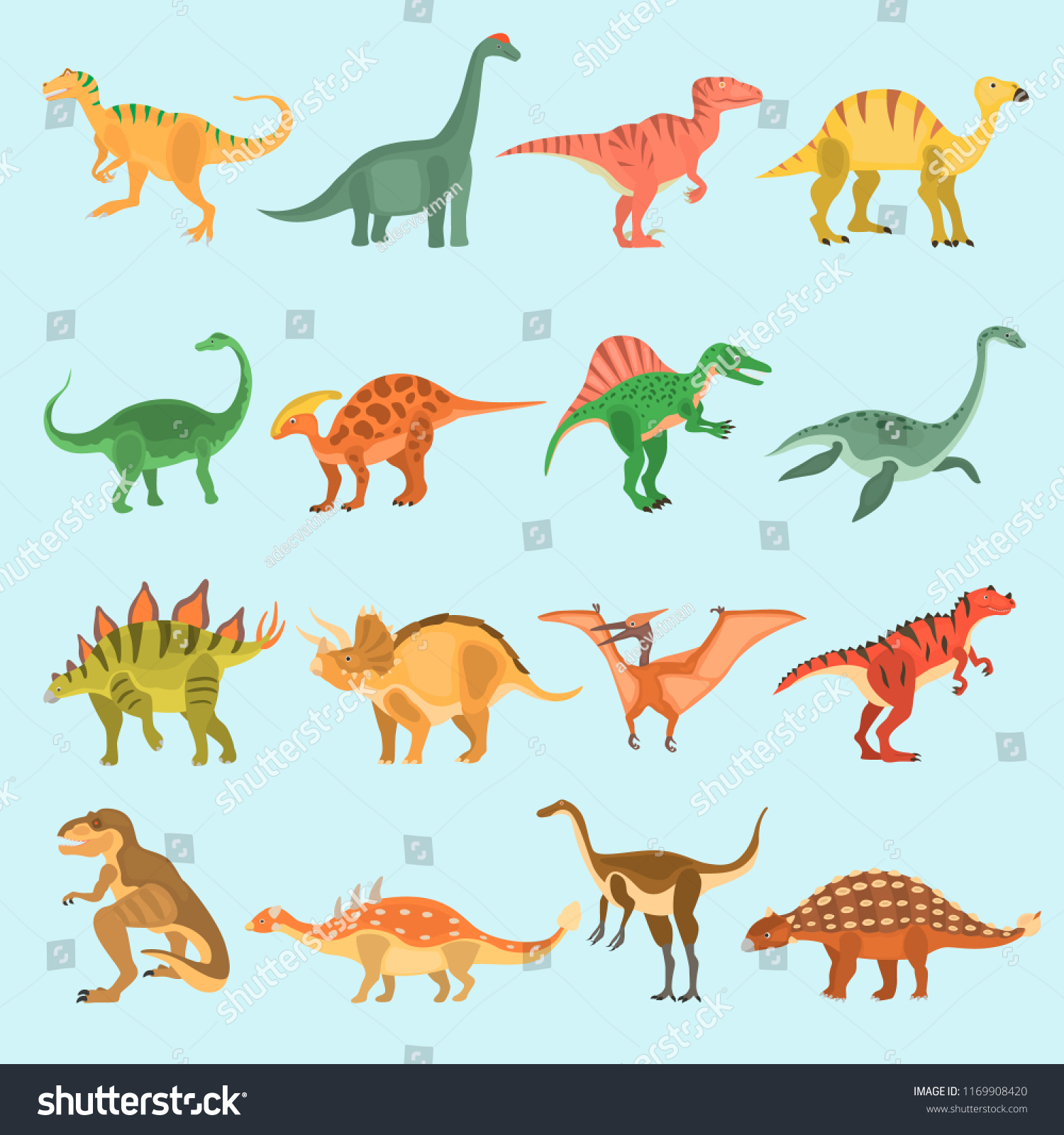 Ancient Dinosaurus Color Vector Icons Set Stock Vector (Royalty Free ...