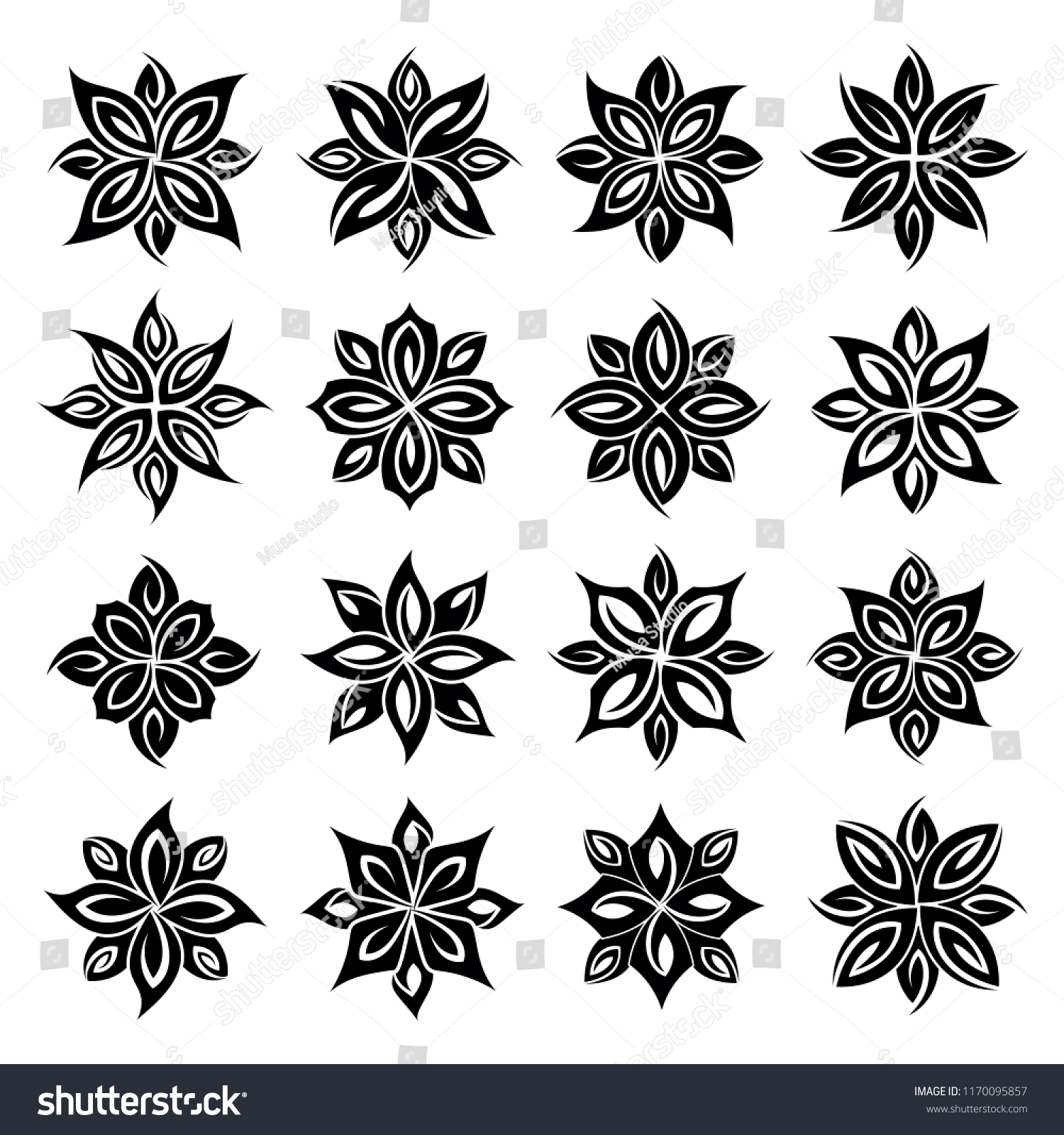 Flower Tattoo Design Vector Set Stock Vector (Royalty Free) 1170095857 ...