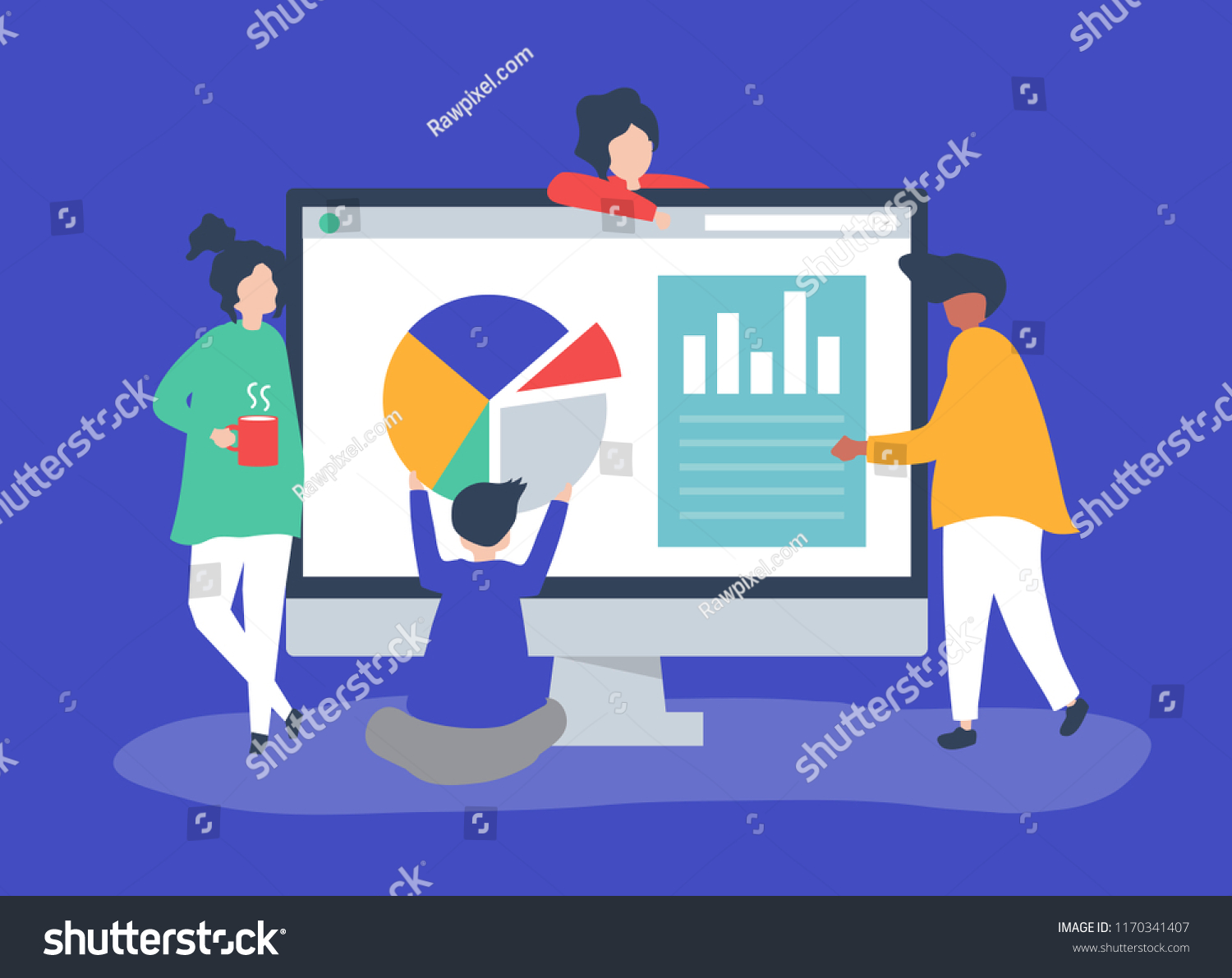 Characters People Analyzing Graphs Diagrams Illustration Stock Vector ...