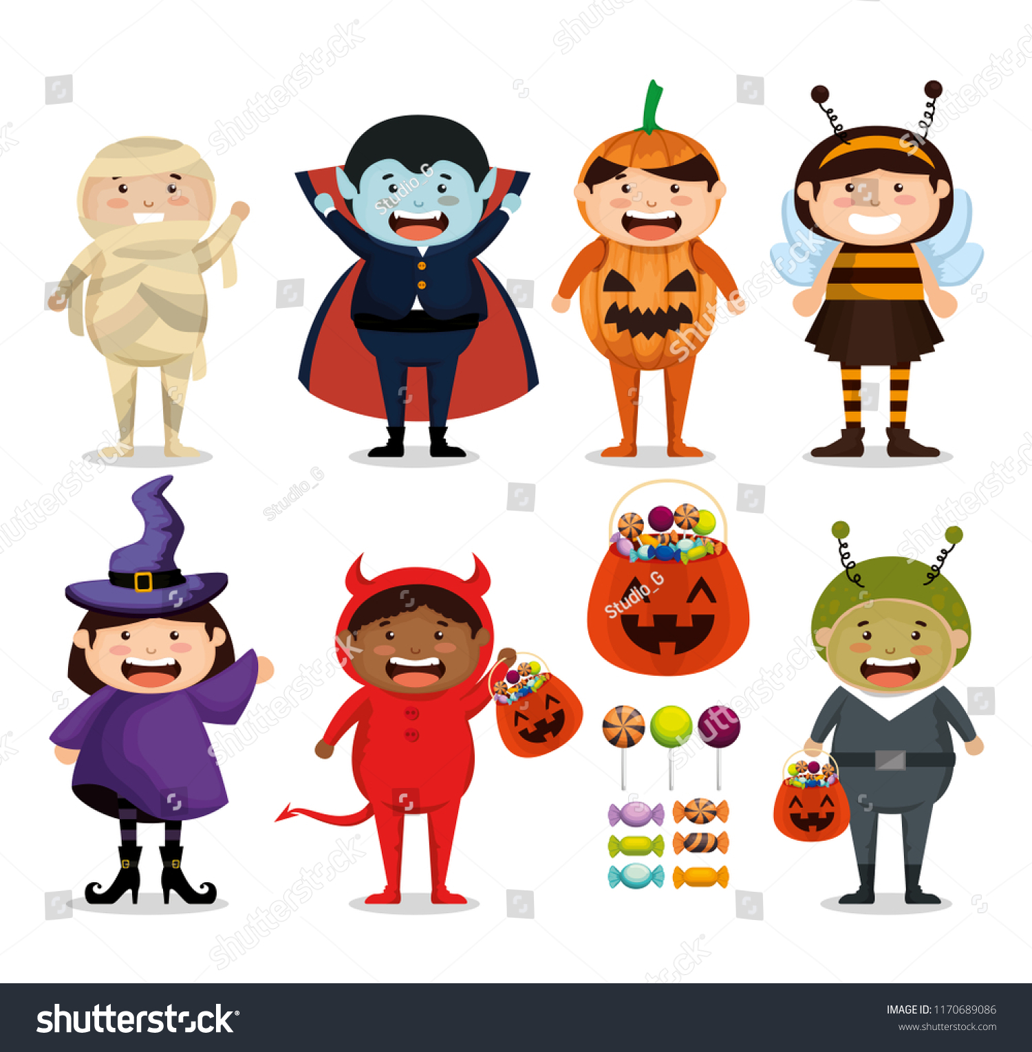 Group Children Dressed Halloween Stock Vector (Royalty Free) 1170689086 ...