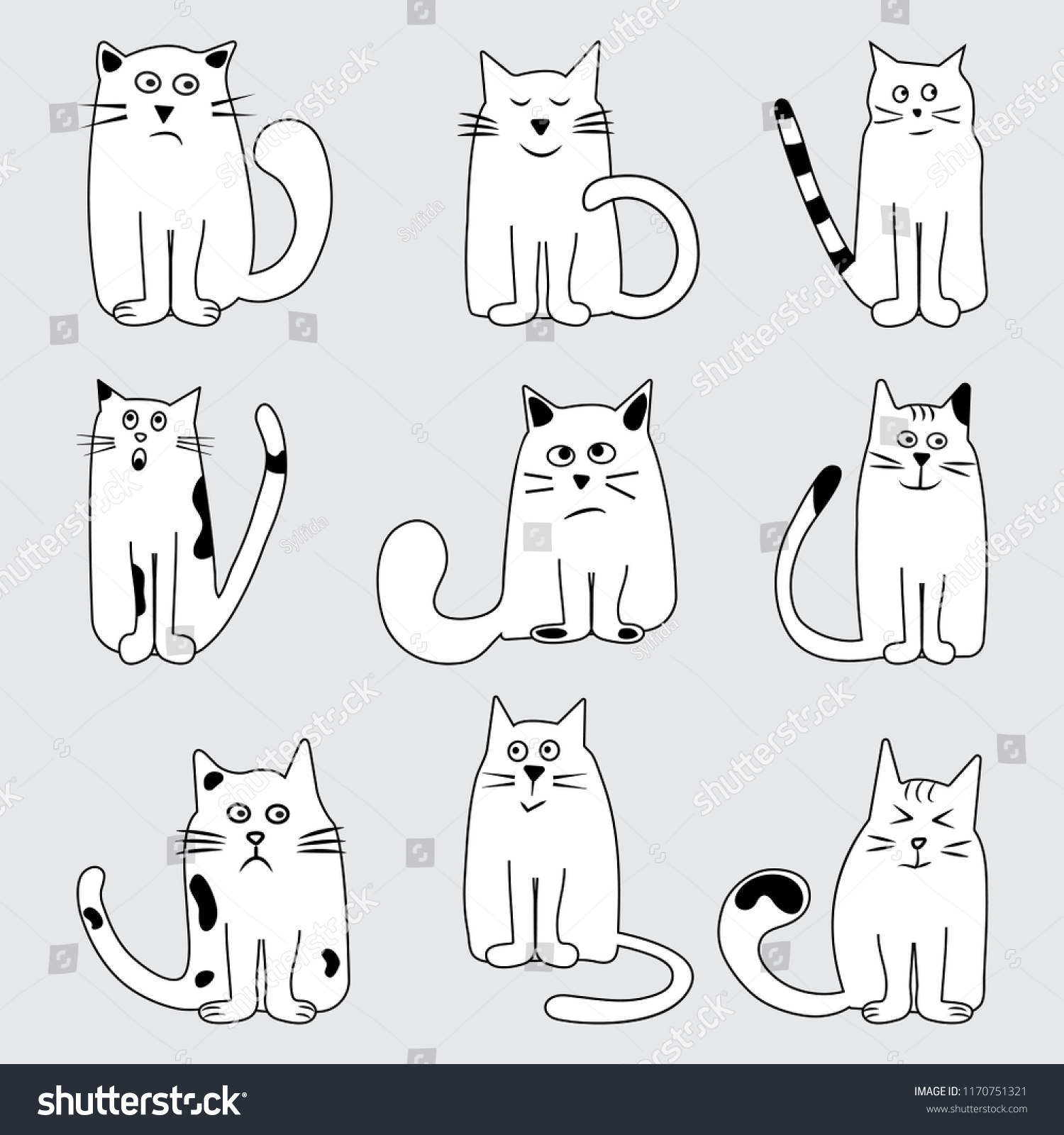 Black White Set Cartoon Cats Wits Stock Vector (Royalty Free ...