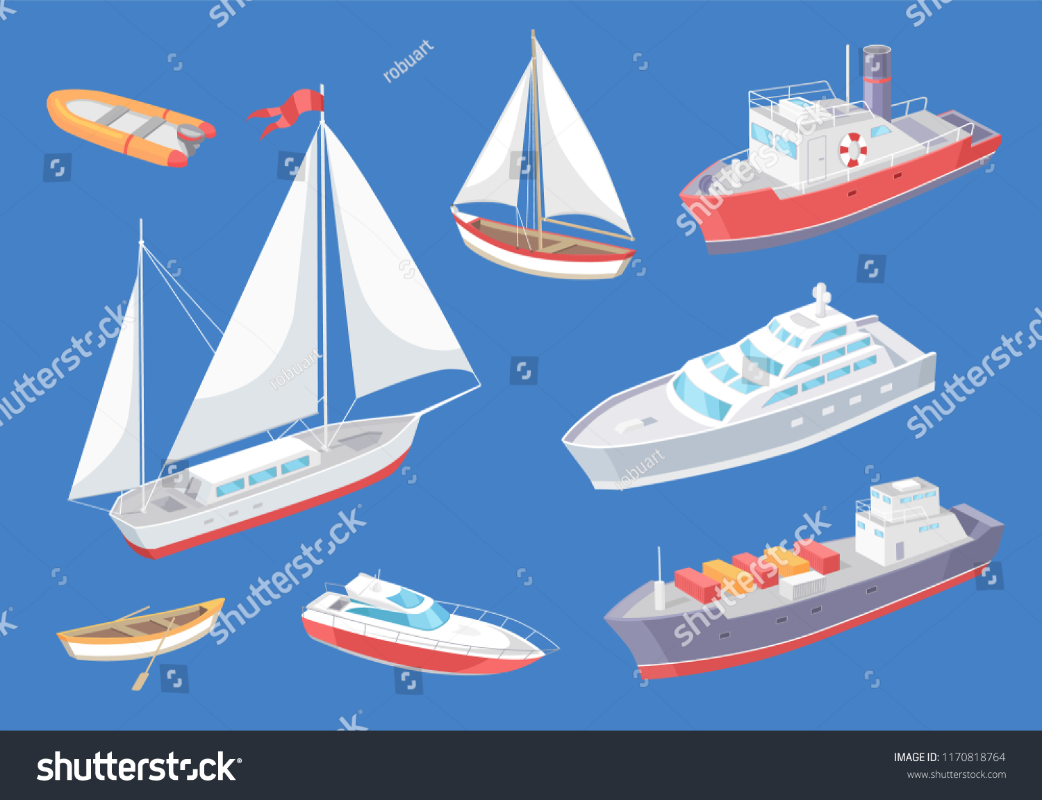 Water Transport Traveling Vessel Vector Set Stock Vector (Royalty Free ...