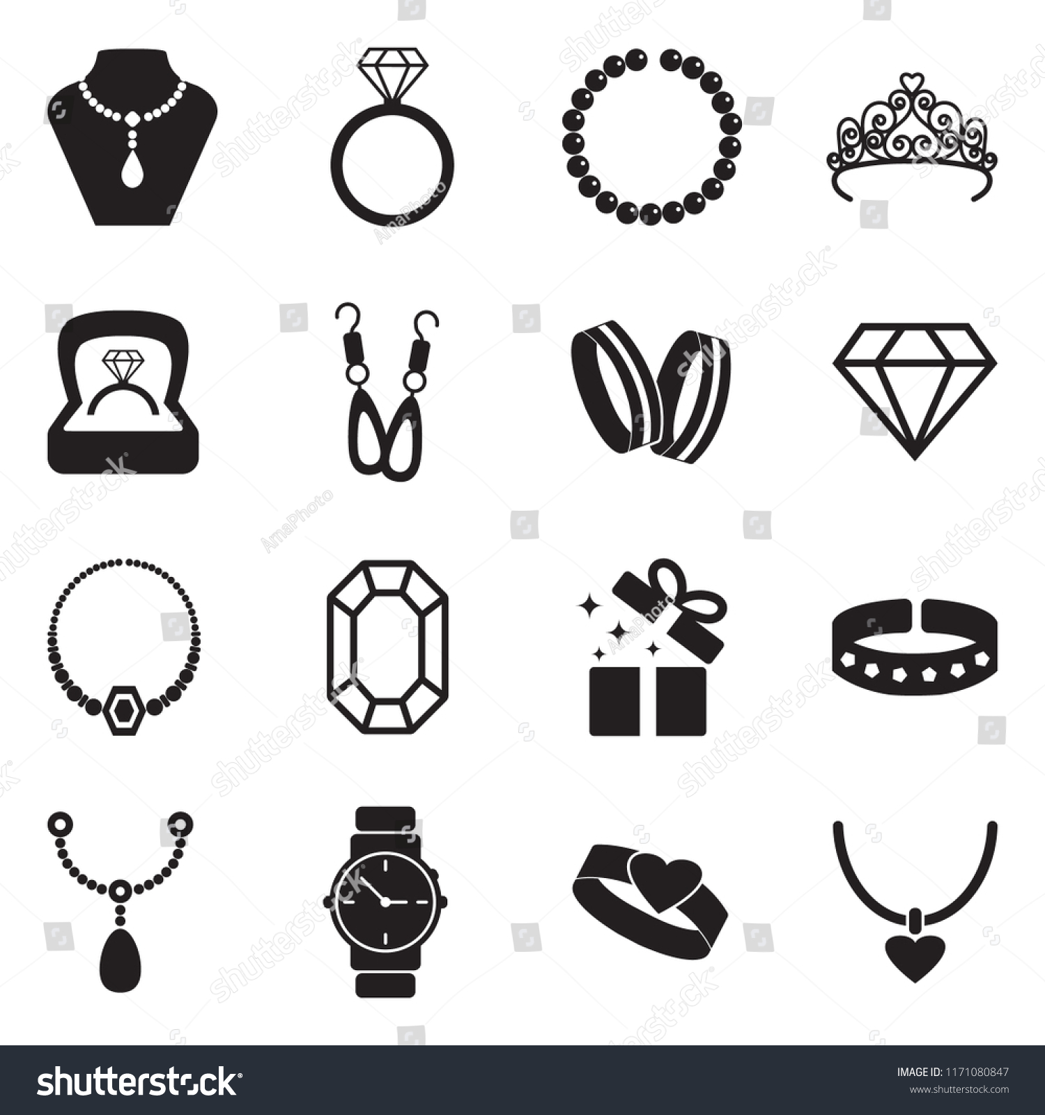 Jewelry Icons Black Flat Design Vector Stock Vector (Royalty Free ...