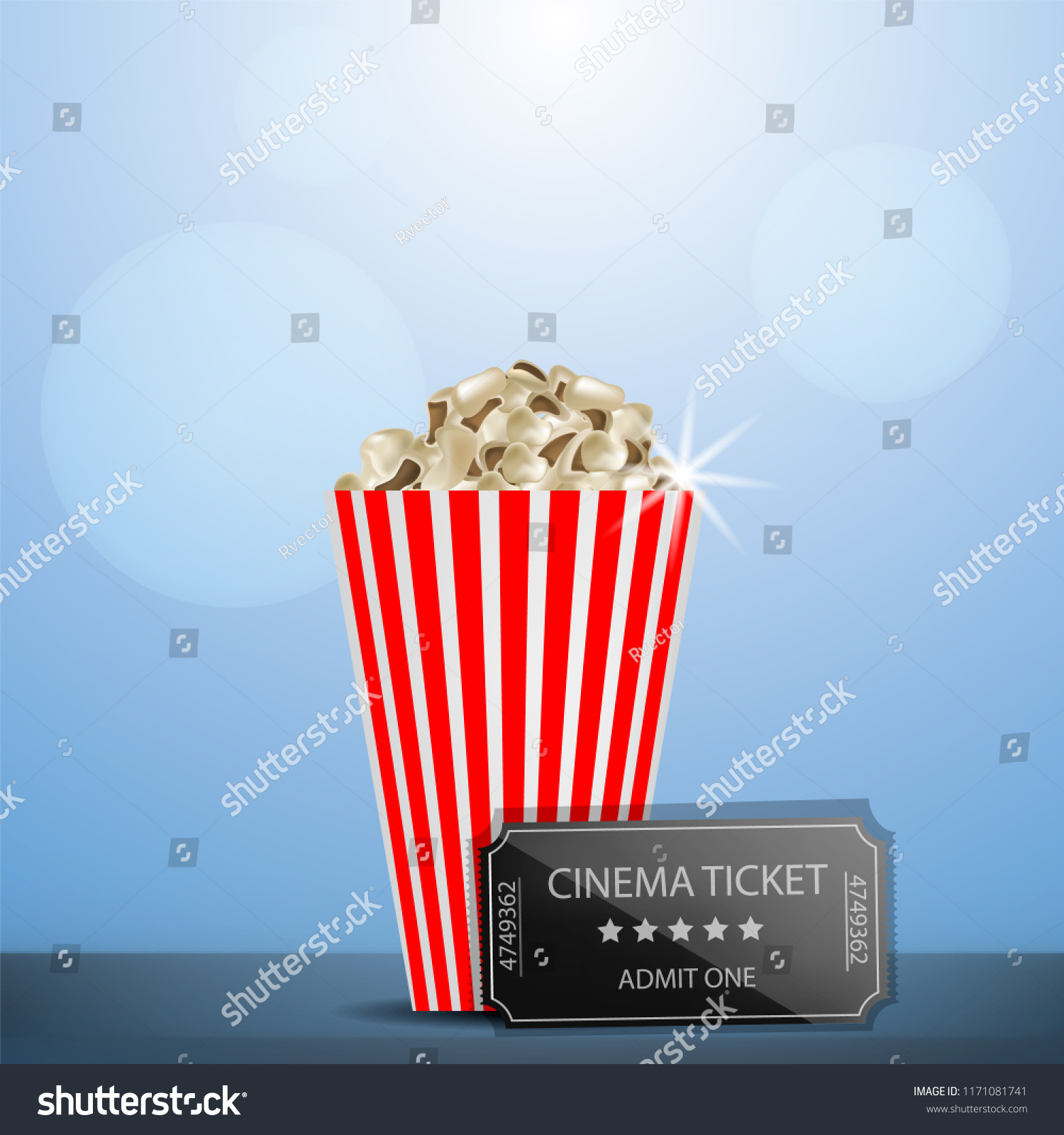 Cinema Ticket Popcorn Concept Background Realistic Stock Vector 