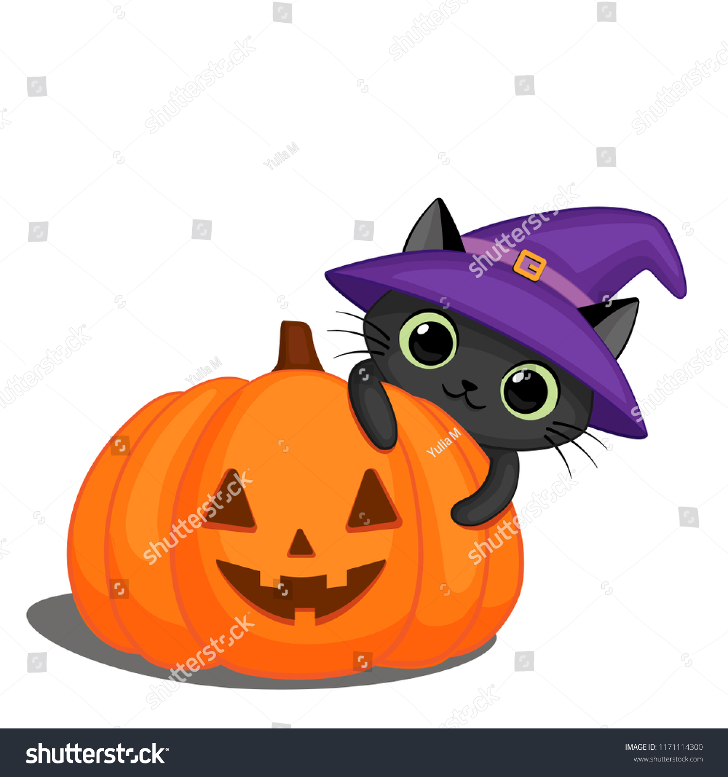 Cute Black Cat Witch Hat Behind Stock Vector (Royalty Free) 1171114300 ...