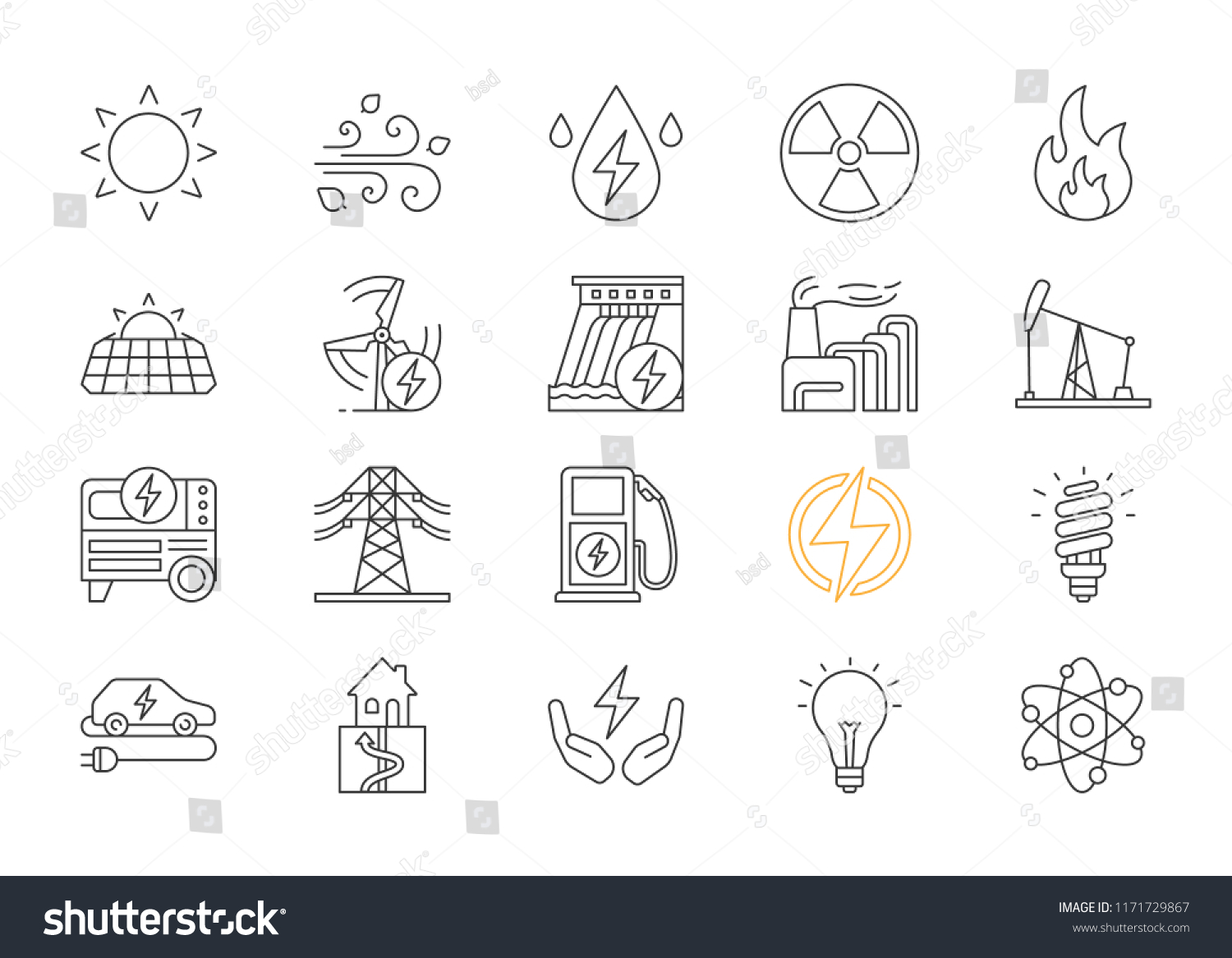 Electric Energy Linear Icons Set Electricity Stock Vector (Royalty Free ...