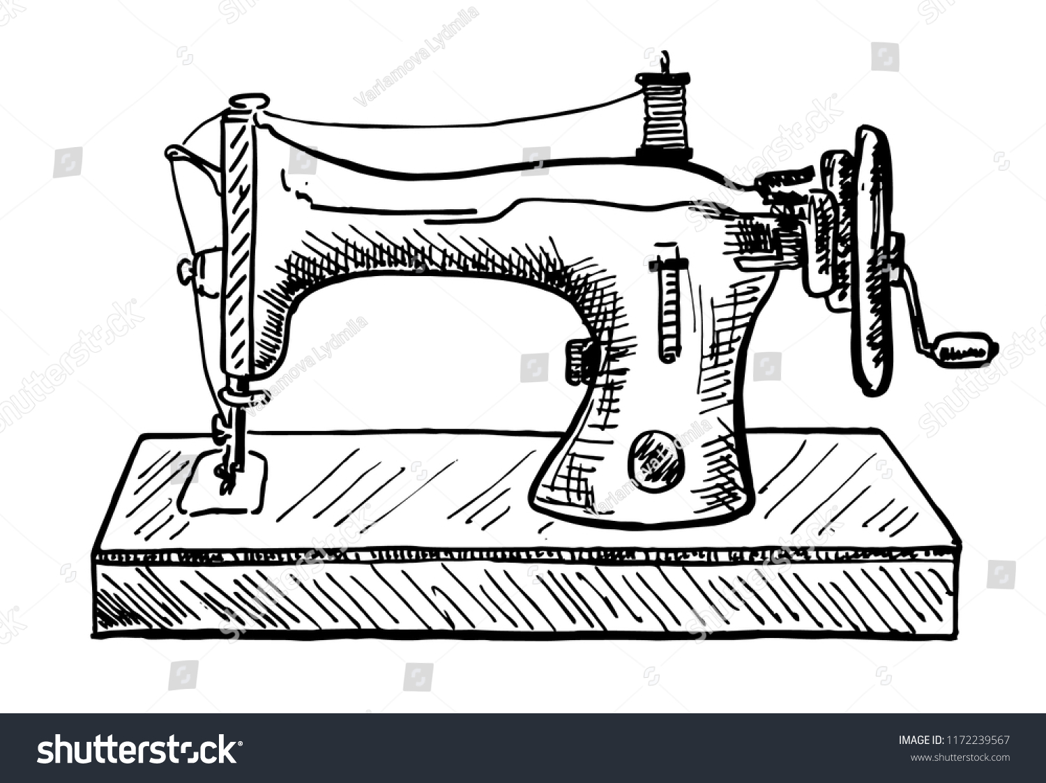 Sewing Machine Sketch Old Sewing Machine Stock Vector (Royalty Free ...