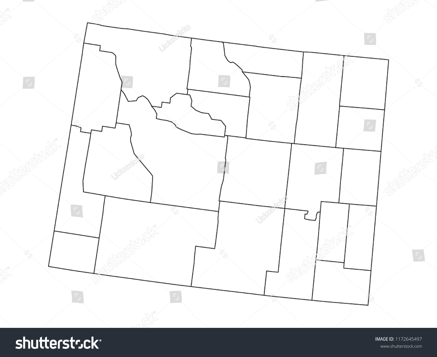 Wyoming County Map Stock Vector Royalty Free 1172645497 Shutterstock   Stock Vector Wyoming County Map 1172645497 